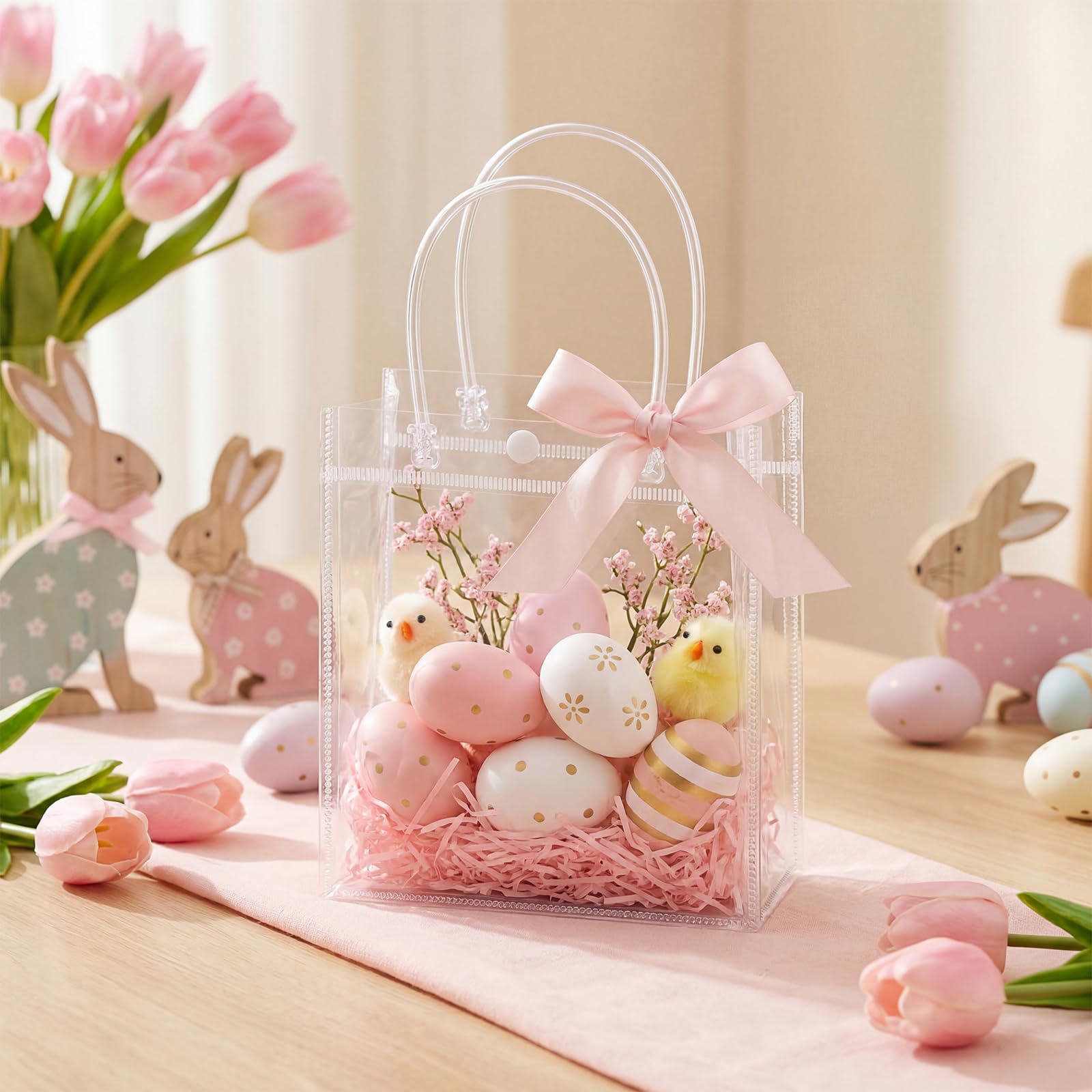 woric Clear Gift Bags with Handles, 15 PCS Small Plastic Party Favor Bags Reusable Transparent Gift Wrap Goodie Bag Bulk for Weddings Graduation Father's Day Birthdays 5.9"x5.1"x2.75"