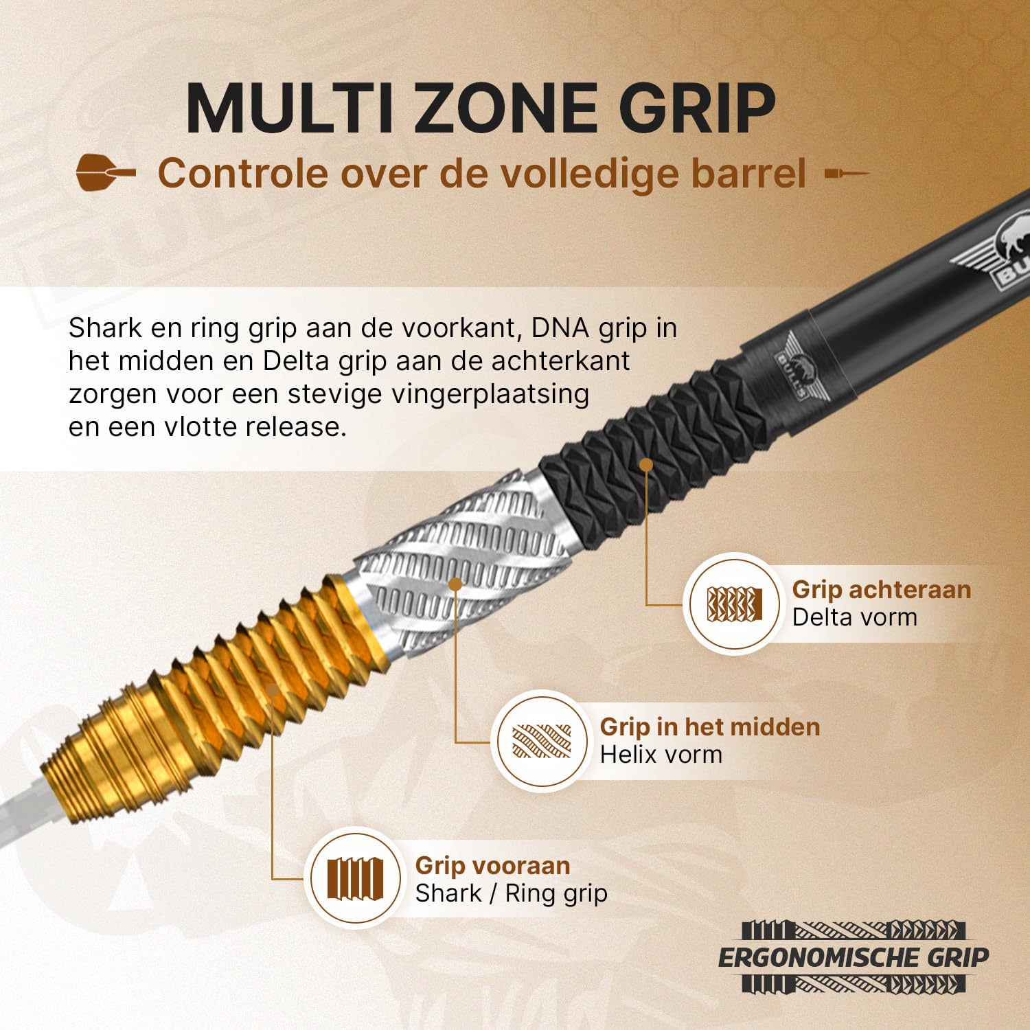 Bull's Dirk Van Duijvenbode 95% Tungsten Steeldarts - Profi Dartpfeile mit Shark, DNA und Delta Grip für konstante Kontrolle - CP Point System, 22g/23g/24g, 3er Darts Set