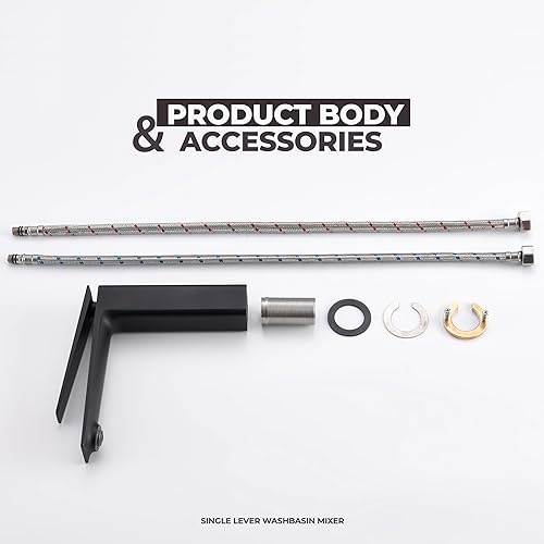 Miniatura 3 de Grifo de lavabo de latón extra largo de un solo mango, un agujero, lavabo, mezclador, montaje en cubierta, negro mate