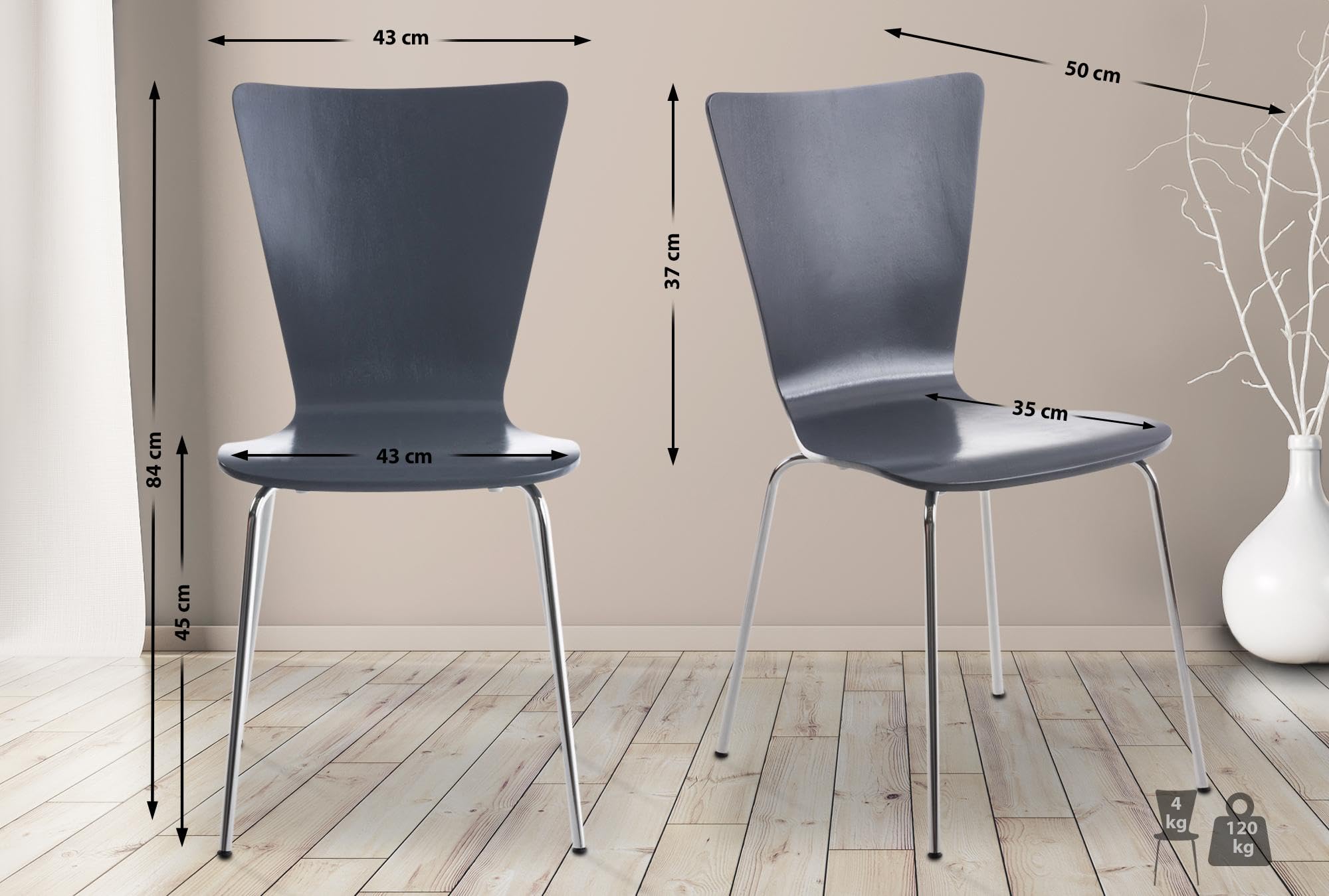 CLP Chaise empilable Aaron I Chaise de conférence Ergonomique avec Assise en Bois I Chaise Visiteur Peu encombrante avec Protections de Sol, Couleur:Gris