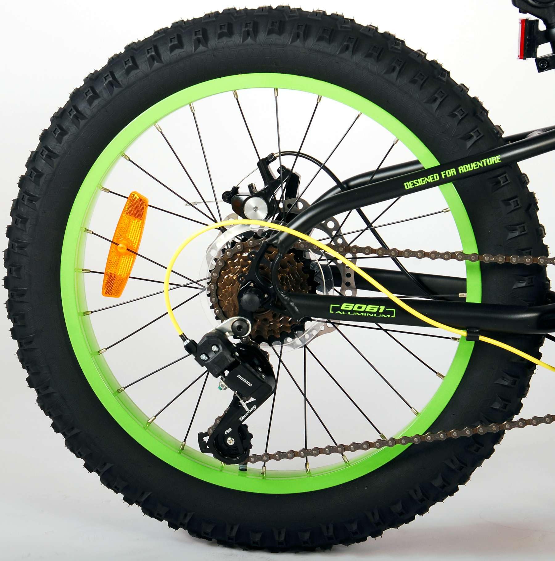 Bicicleta de montaña para niños de 20 pulgadas, incluye 6 velocidades y 2 frenos de mano, color amarillo y verde