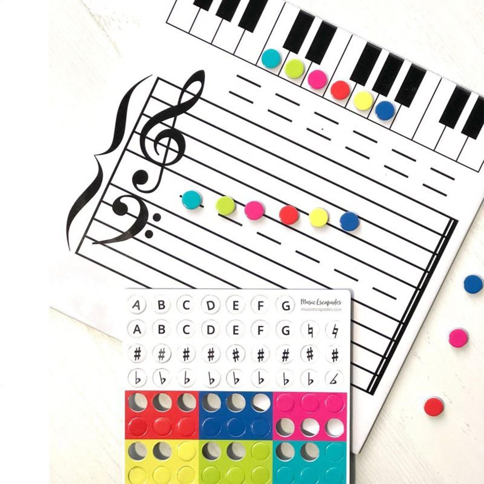 Music Note Dry Erase Board, Music Note Reading Board,Pratique de piano magnétique à deux côtés Boîte blanche effaçable à sec - Les fournitures d'enseignement de piano comprennent un marqueur pour les