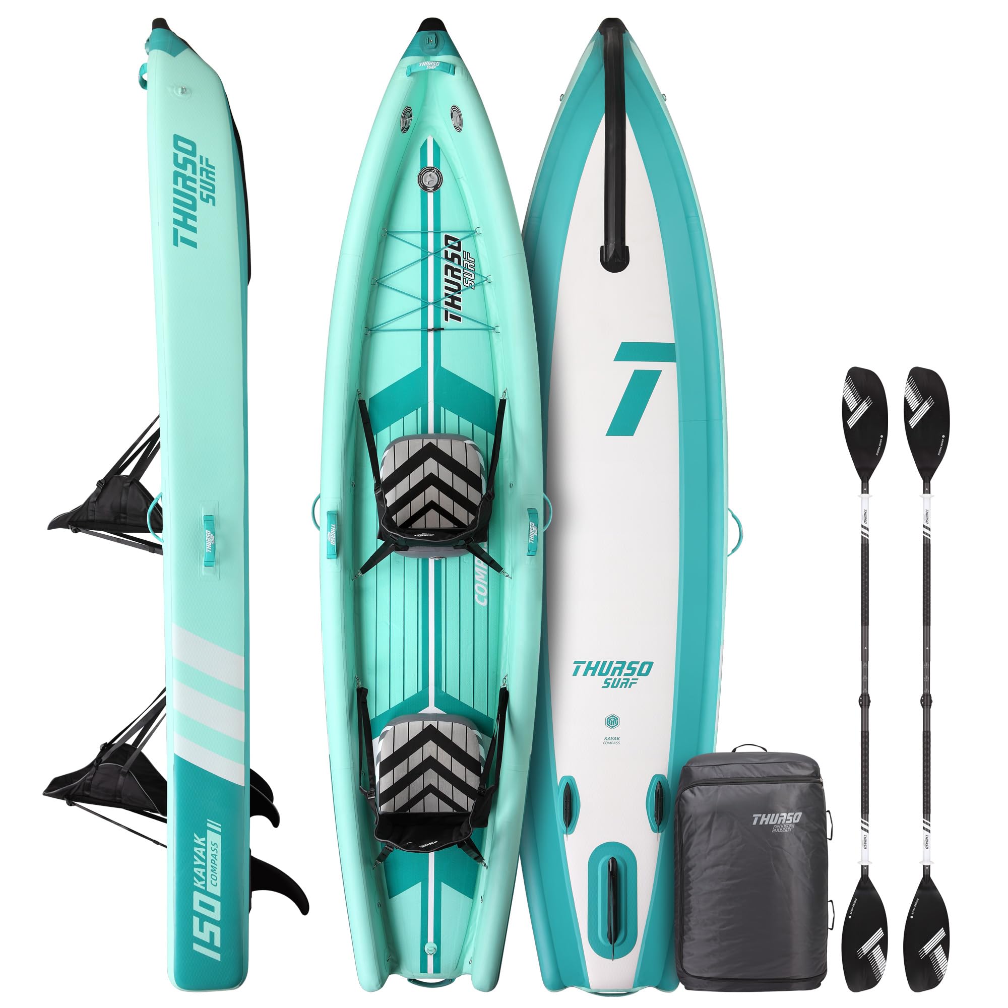 THURSO SURF Compass Inflatable SUP Kayak 2-Person Sports Kayak Set with Two Carbon Oars & Lightweight Seats & Electric Pump
