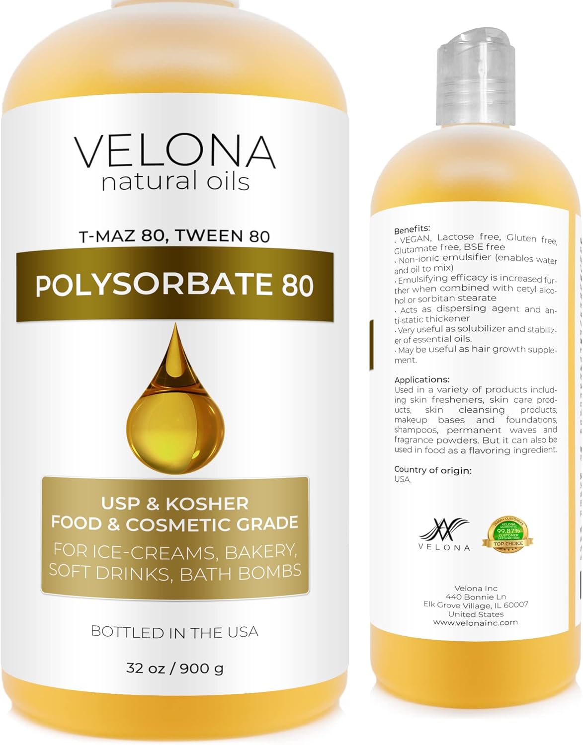 Polysorbate 80 by Velona 32 oz Solubilizer, Food & Cosmetic Grade All Natural