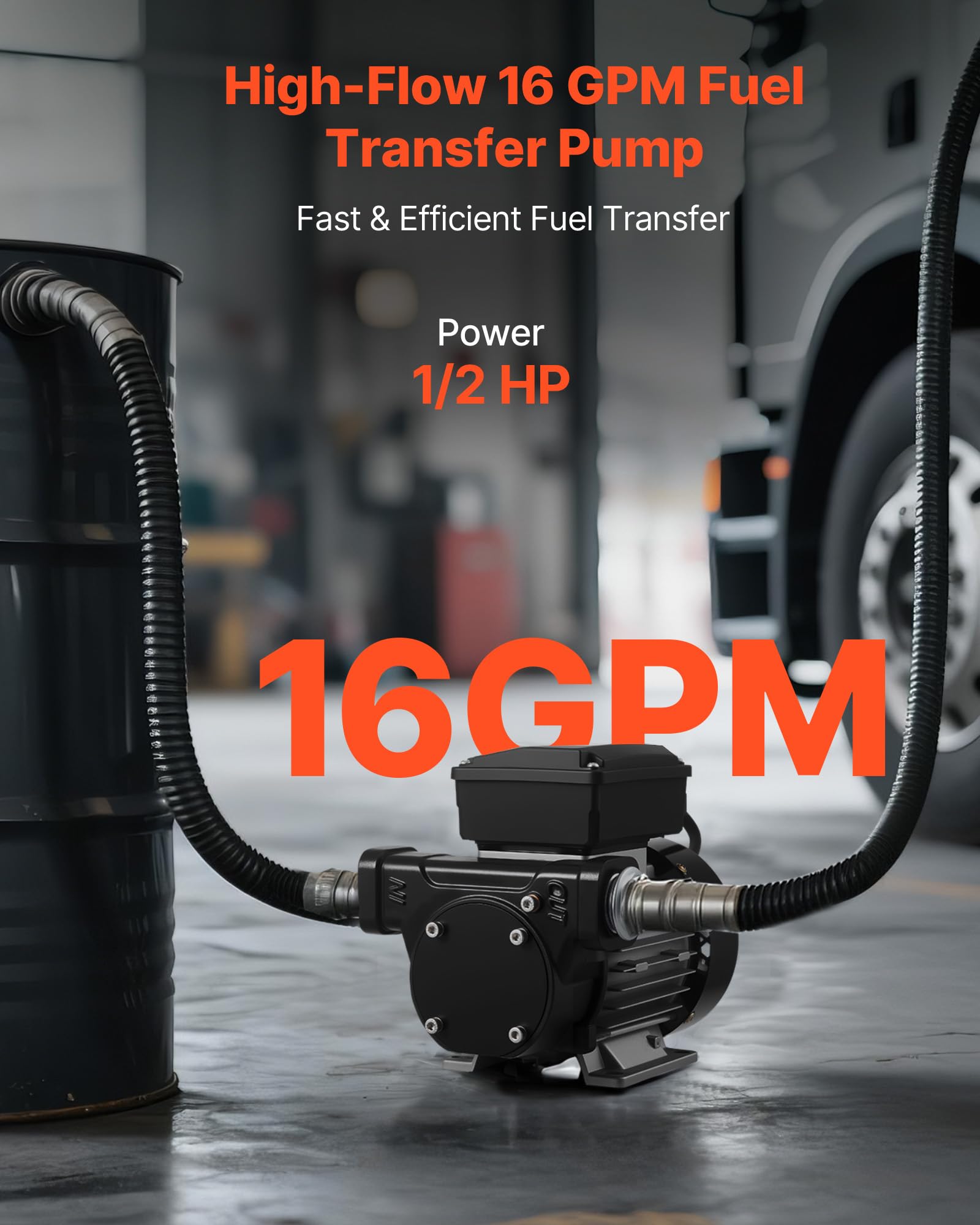 VEVOR Pompa Elettrica di Trasferimento Carburante 230V, 60 L/min, Altezza di Aspirazione Massima 2,4 m, Altezza di Sollevamento Massima 13,7 m, per Veicoli, Cantieri Edili, Aziende Agricole