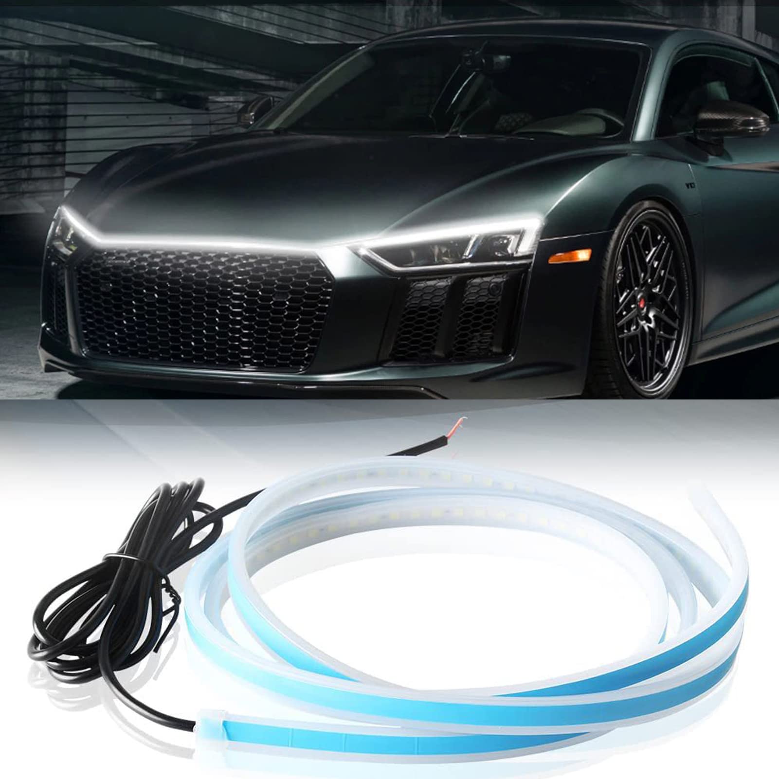 JinRui-TLed Hood Light Strip for Car Exterior 59inch Flexible Car automotive led & neon accent lights Waterproof Daytime Running Light for Cars SUVs Trucks