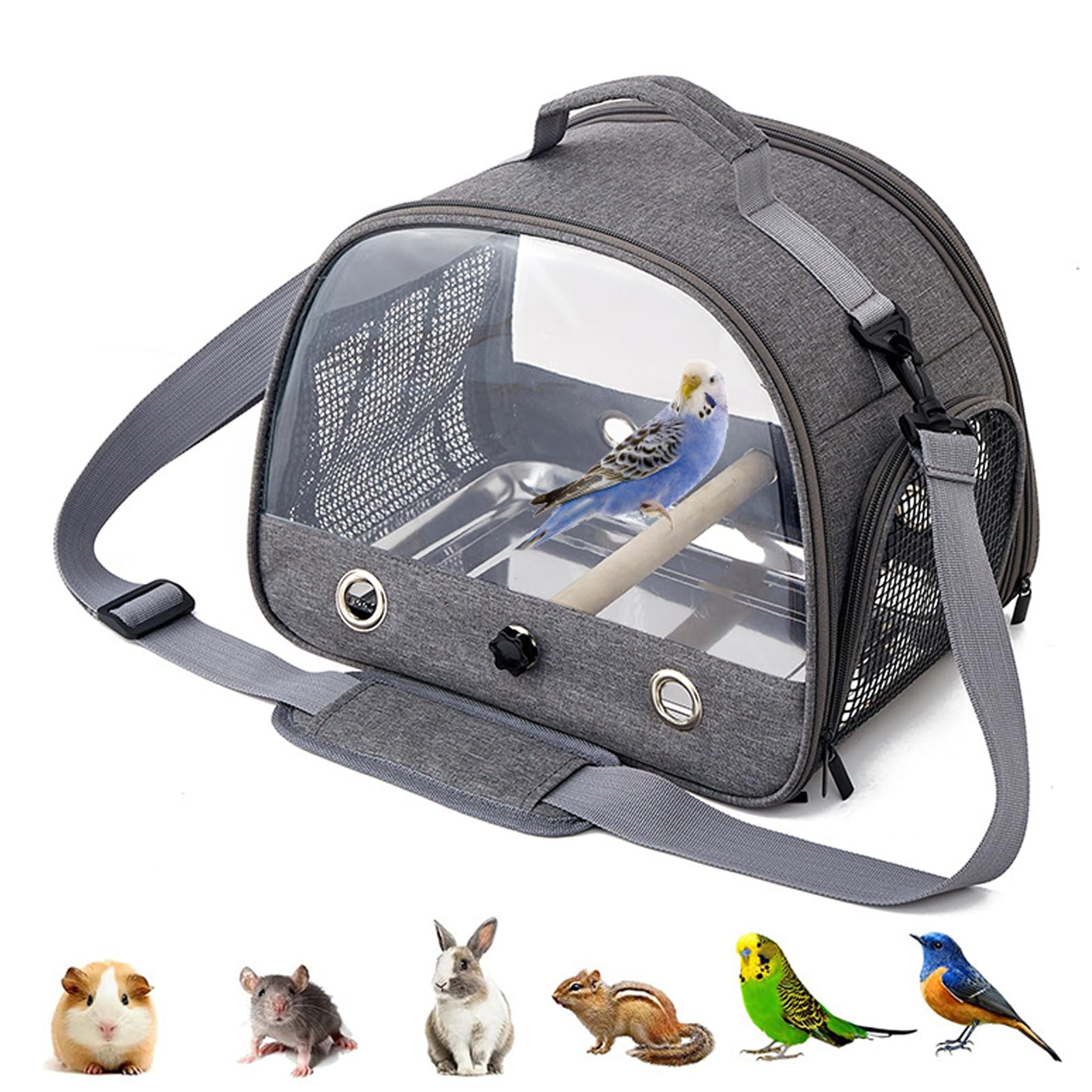 Vogel Tragetasche, Vogel-Tragetasche mit Stehstange und Edelstahl Tablett, 12.99 * 9.44 * 10.23in zusammenklappbar,für kleine Vögel, Papageien-Reisetasche, Kleintiere Reisen (Stil 1)