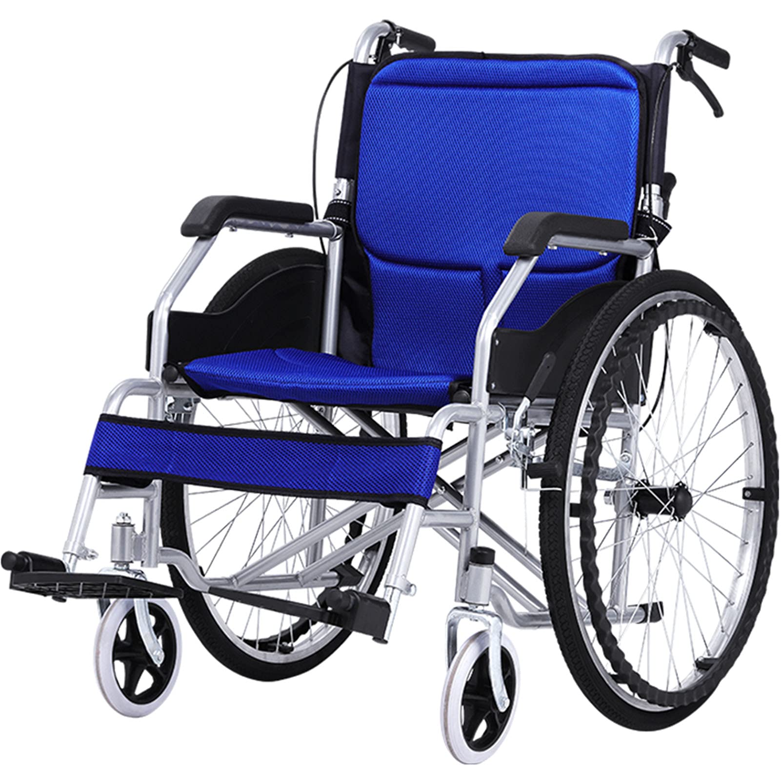 Sillas de Ruedas Ligeras,Silla de Ruedas Manual Ligera, Multi,Funcional Totalmente Reclinable Plana Silla de Ruedas de Conducción/Blue