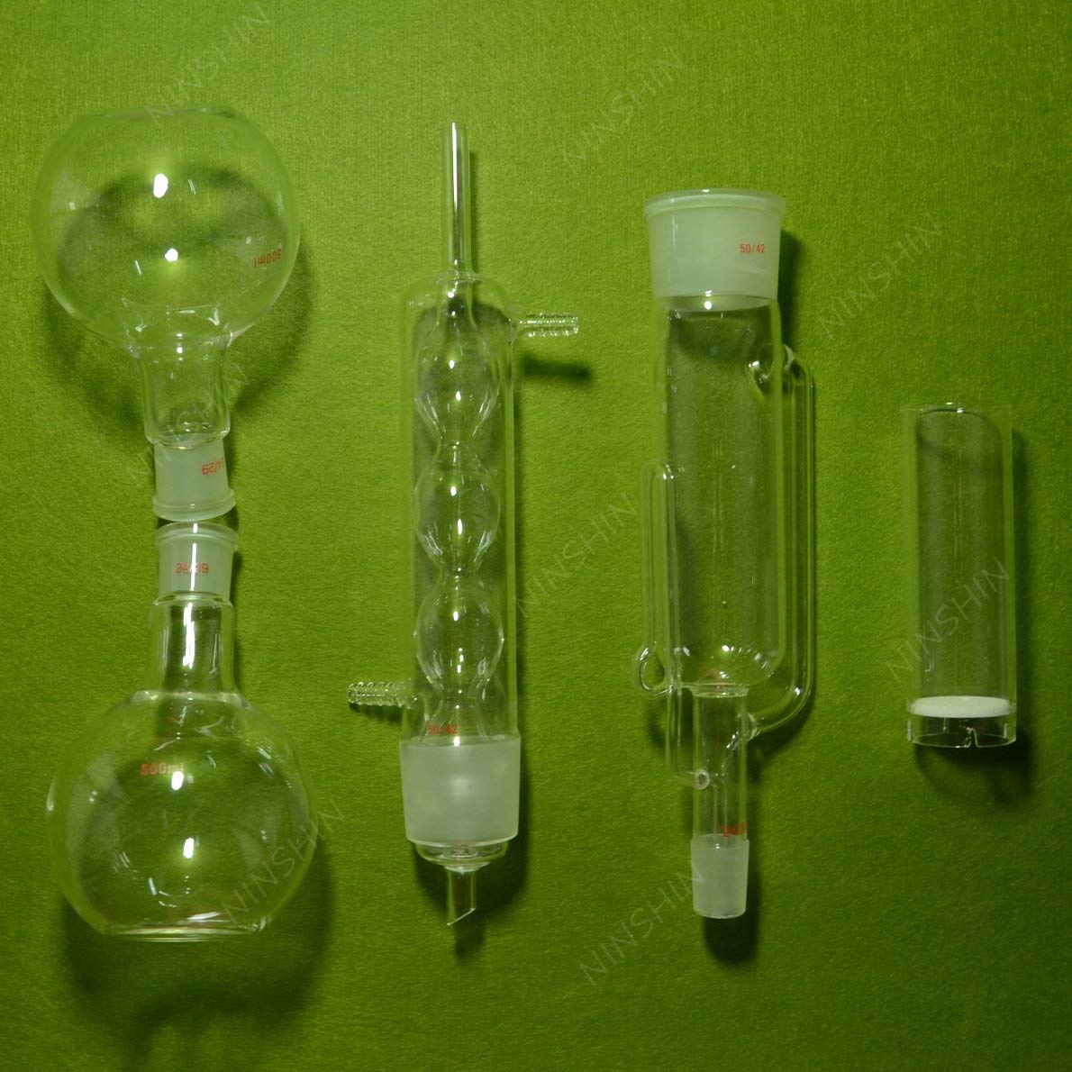 Glassware,NANSHIN Glassware,Soxhlet Extractor(24/29 50/42 Joint) with Glass Thimble(45mmX140mm),Two plat Bottom Flasks