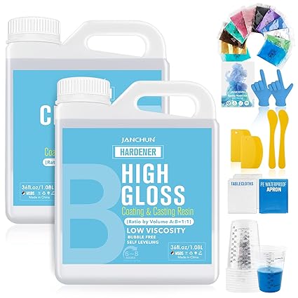 72oz Crystal Clear Epoxy Resin Kit Casting and Coating for River Table Tops, Art Resin,Jewelry Projects, DIY,Tumblers, Molds, Art Painting with 12 Mica Powders, 108oz Clear Measuring Cup and More