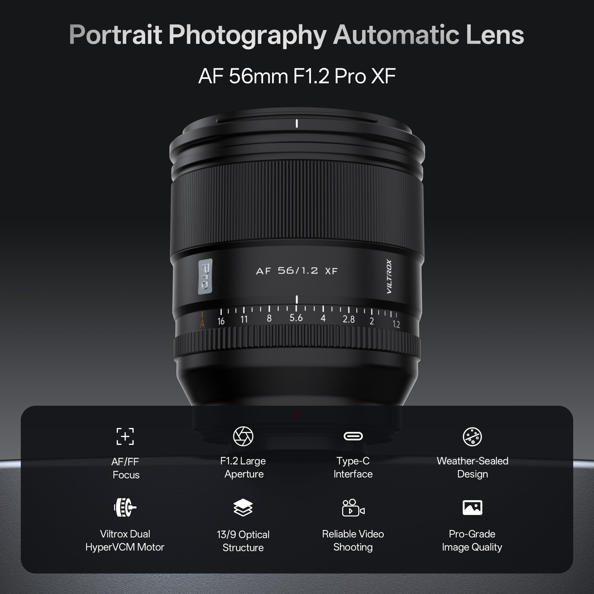 VILTROX AF 56mm F1.2 Pro XF Objectif pour Monture Fuji X, Objectif Grand Angle autofocus APS-C 56mm f/1.2 avec Moteur HyperVCM Compatible avec Fuji X-H2 X-H2S X-T5 X-E4 X-T50 X-M5 X-S20 XT30II