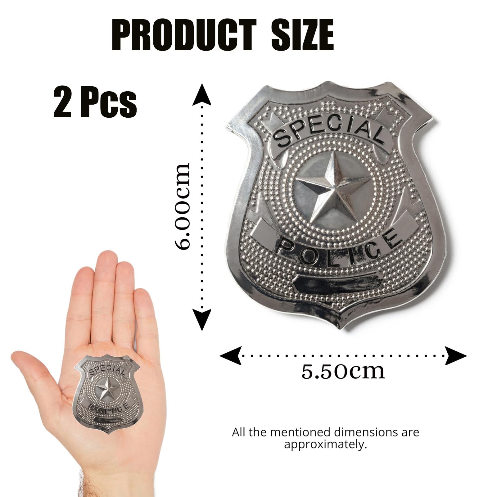 Silver Fake Police Swat Badge for Adult Kids 2 szt, normalny, Żelazo