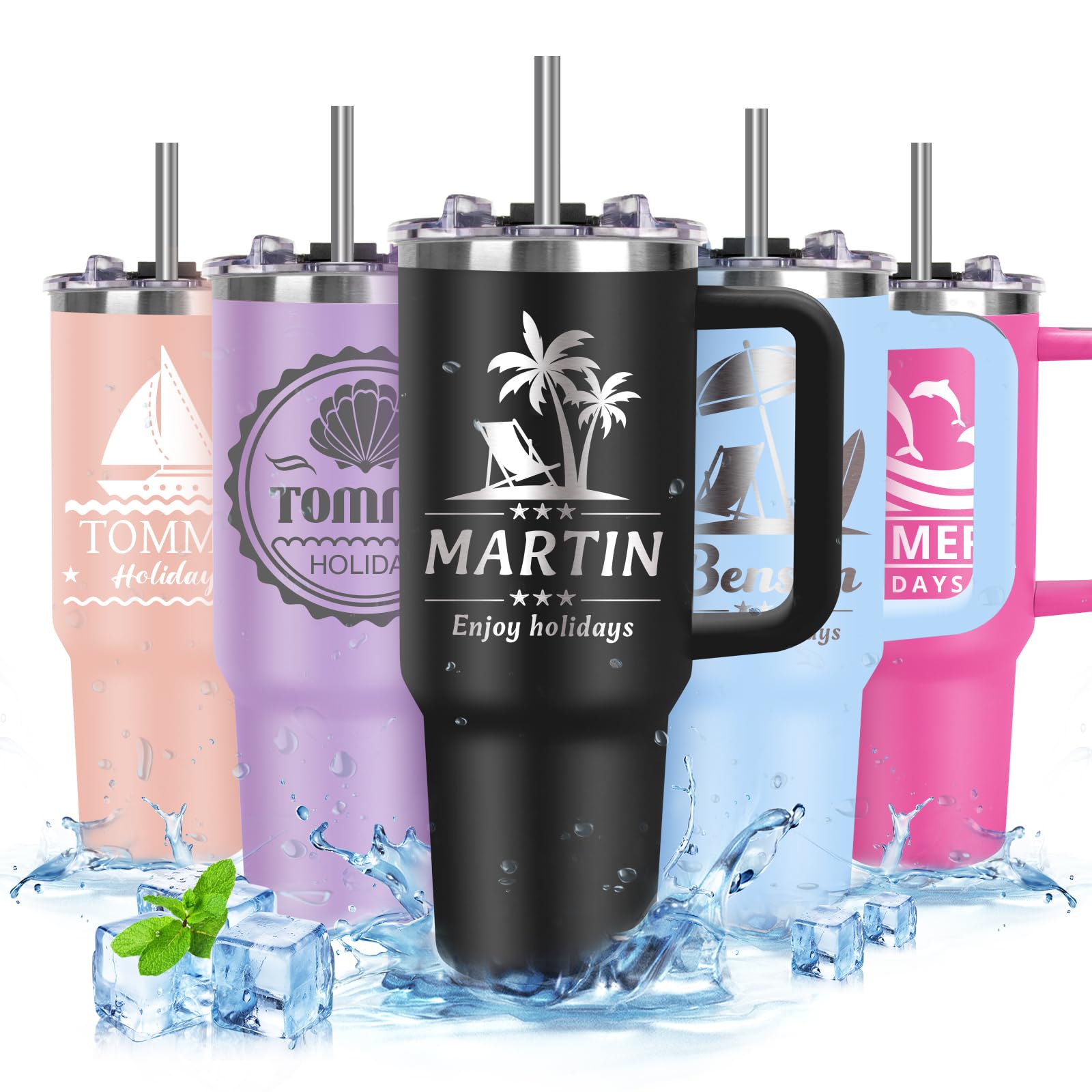 SECOGM 40OZ Personalised Coffee Travel Mug with Handle Text Name 40oz/1135ml Gifts for Men Women Birthday Travel Insulated Travel Cup with Straw and Lid-Stainless Steel Travel Mug 40 Oz โ image 1