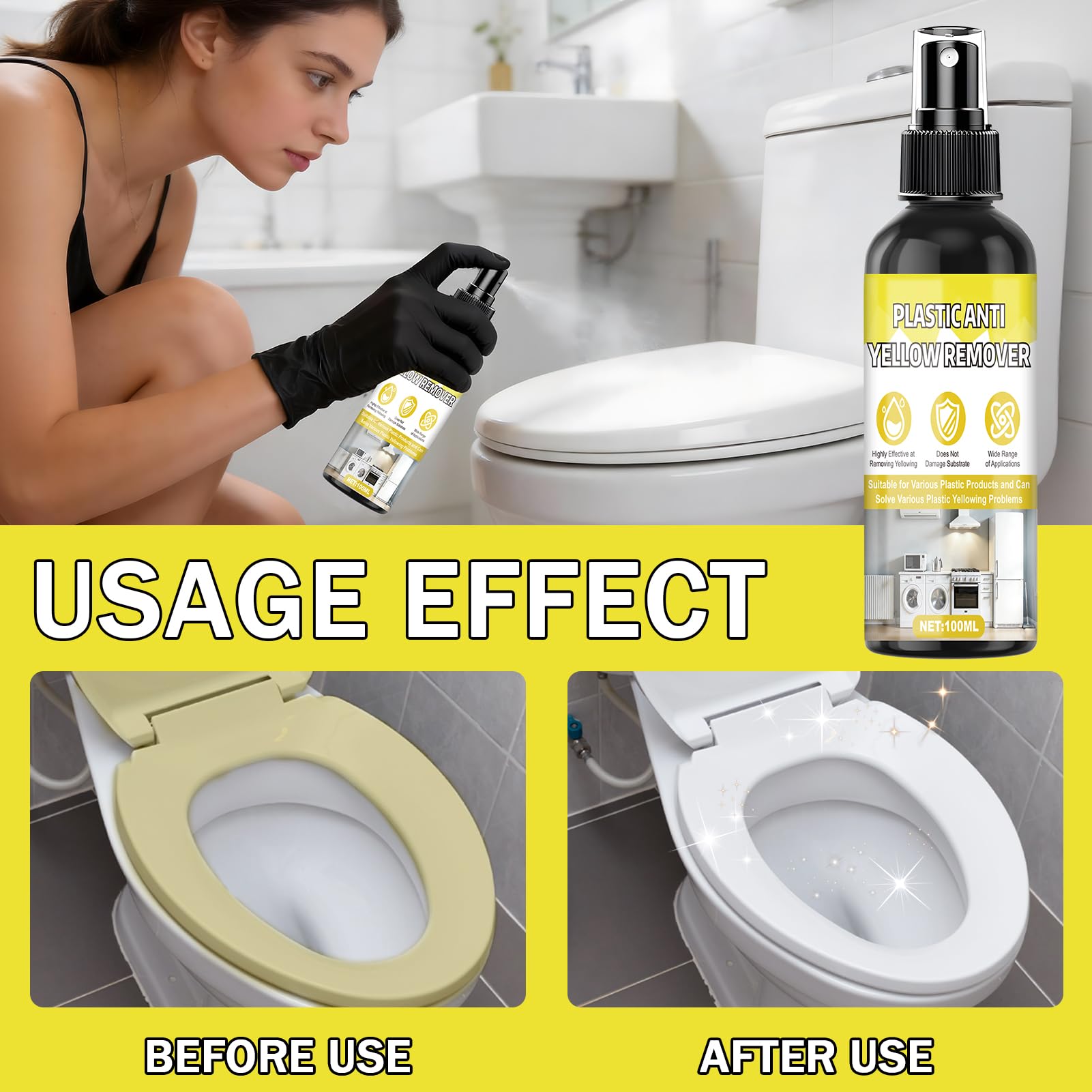 WEILAOK Limpiador Antiamarilleo, Eliminador de Amarilleamiento de Plástico Blanco, Limpiador de Plástico Apto para Eliminar El Amarilleo de Aires Acondicionados, Lavadoras, Marcos de Ventanas, 100ml — view 4