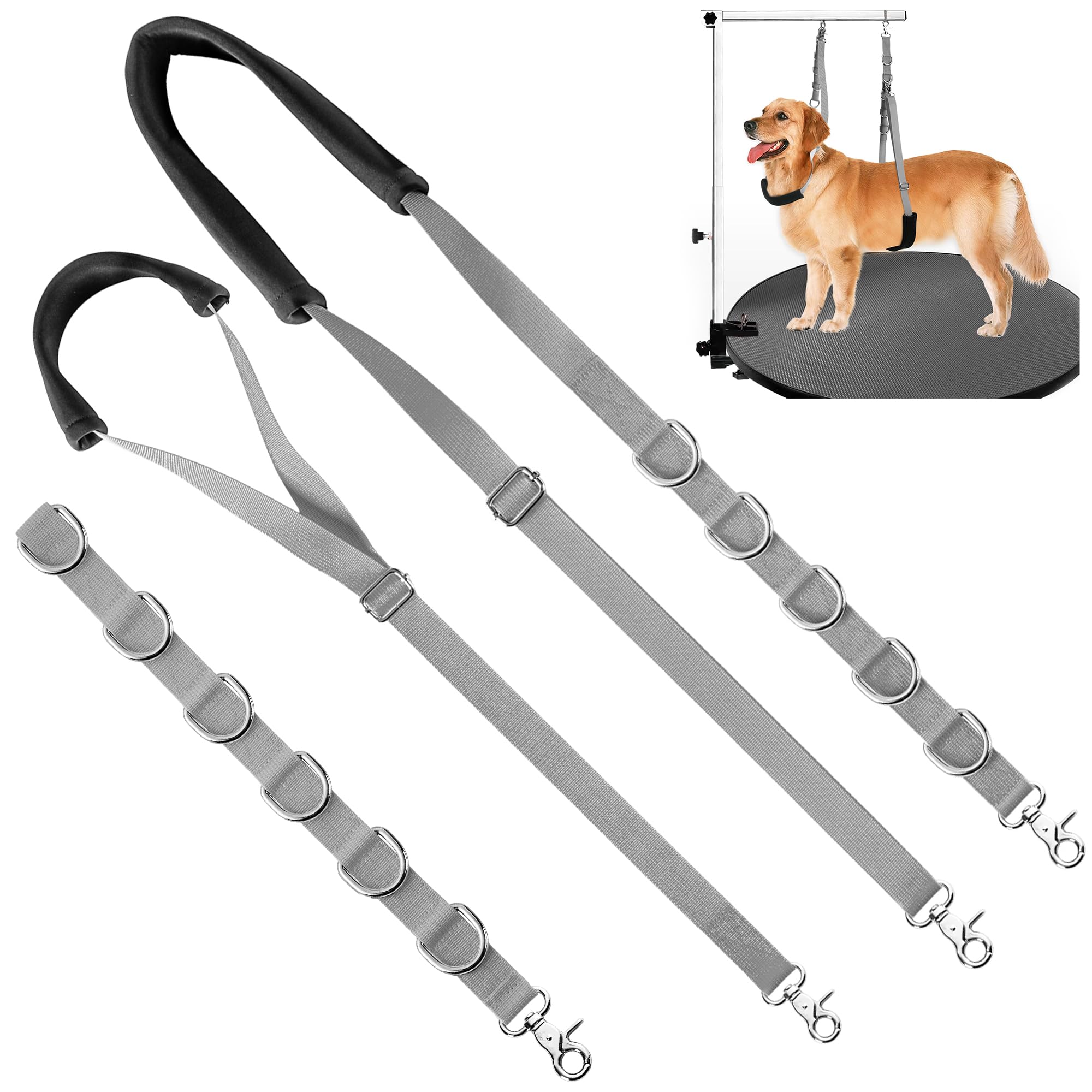 Dog Grooming Belly Strap - Dog Grooming Loops for Table Arm Extender with Clamp Extension Loop Bathing Restraint Leash No Sit Haunch Holder for Small &amp; Medium Dogs Hair Cutting Washing (Gray)