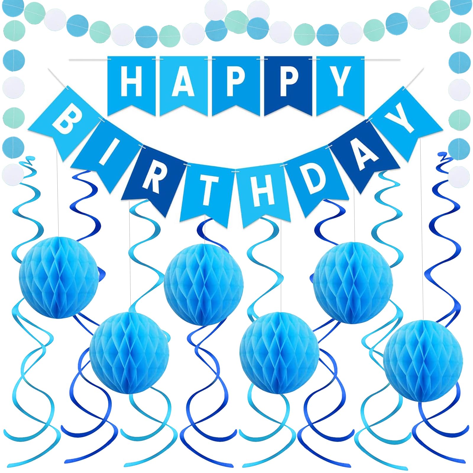 Happy Birthday Banner Sign Decorations - Atiger 28 PCS Blue Birthday Decorations for Men Boys, Party Decorations Supplies ...