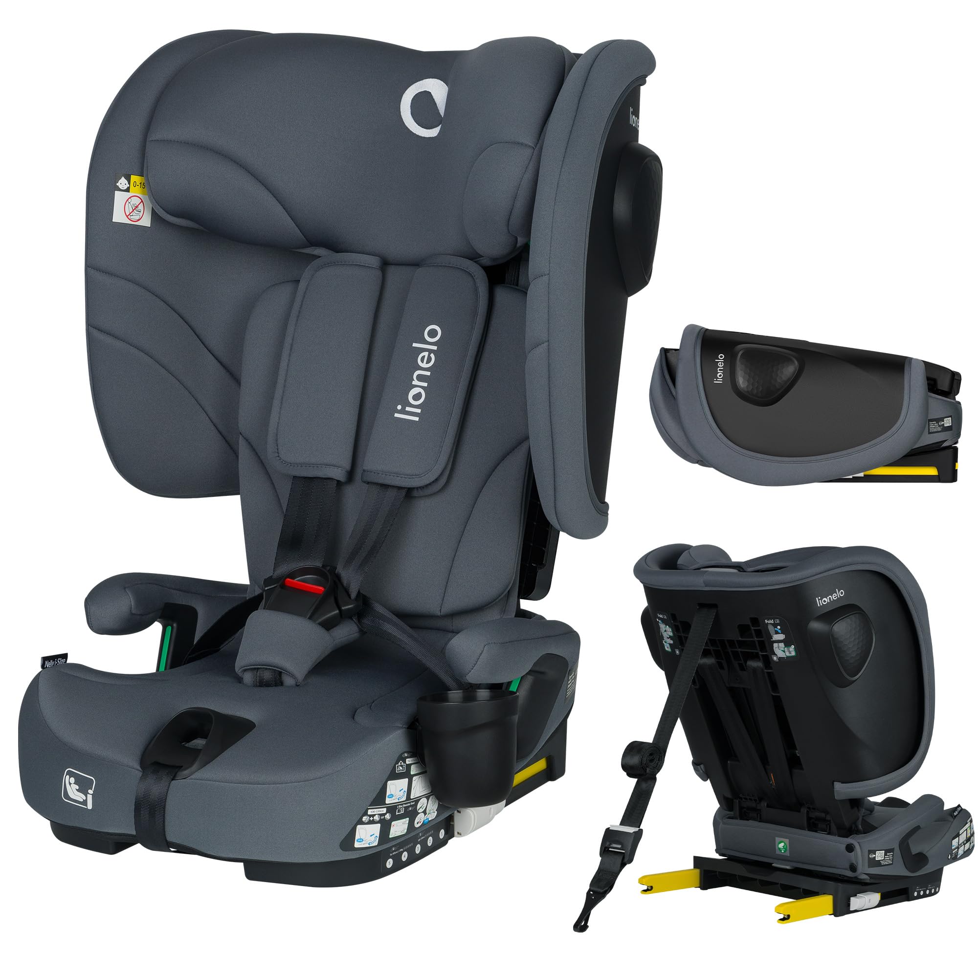 LIONELO Foldable Car Seat Nelly I-Size with ISOFIX for Children Approx. 76-150cm, Forward Facing, TT Strap Side Protection, Adjustable Headrest & Backrest