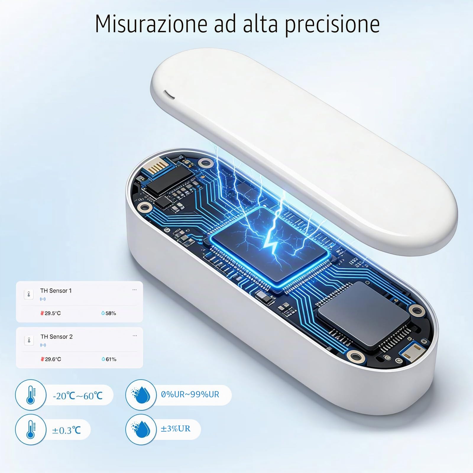 Igrometro Wifi, Termometro Esterno, Wireless 100m Range, Tuya APP Data Storage e Calibrazione, Temperatura e Umidità Monitor, 2 Sensori e 1 Base Station, Compatibile con Alexa