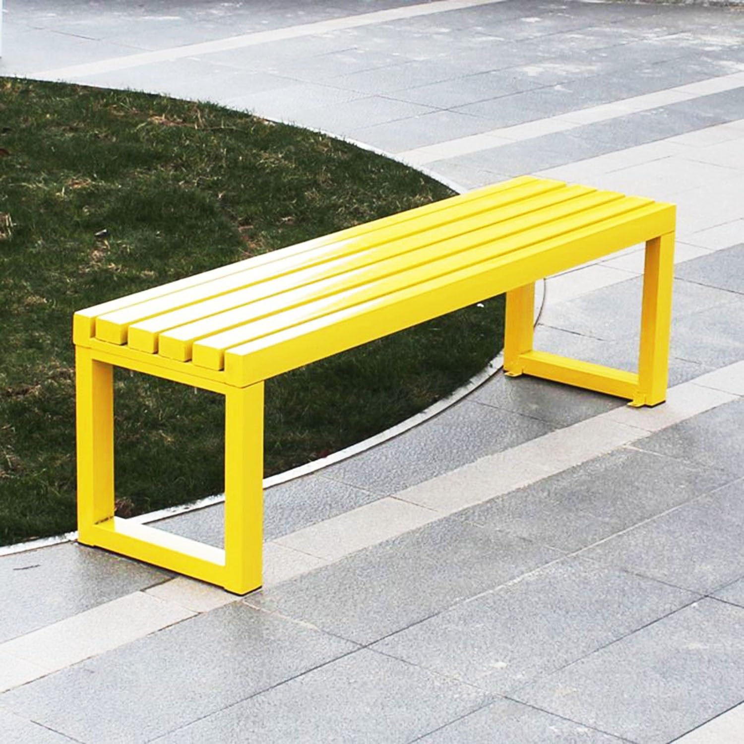 Banco de jardín exterior de metal sin respaldo y 150 cm color amarillo para 2 plazas