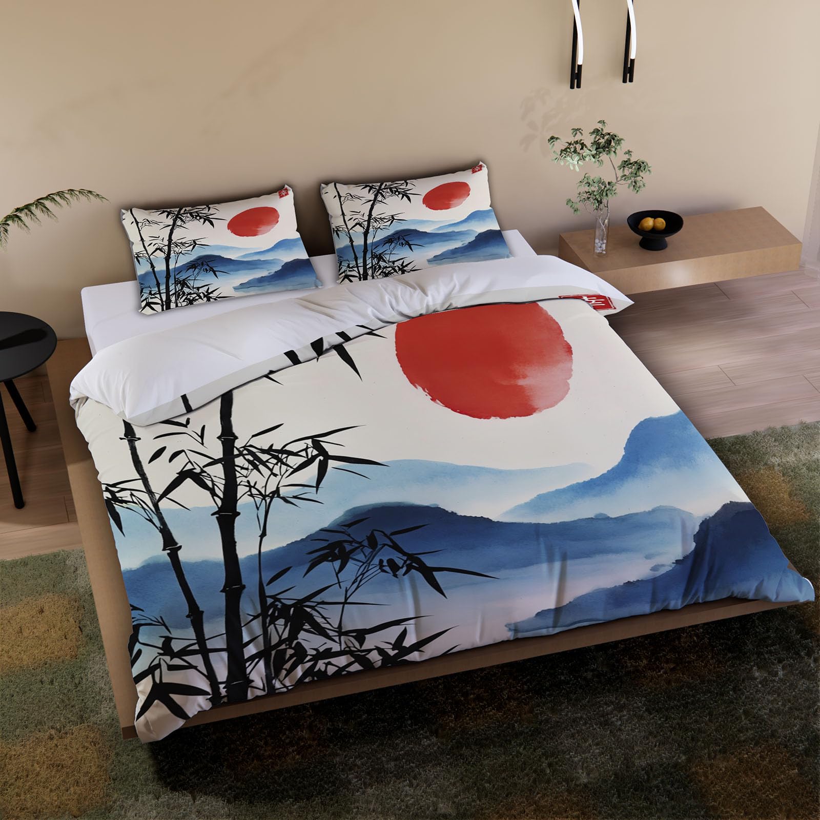Wendebettwäsche Japan Stil 135x200 4tlg mit 2 Kissenbezug 80x80（3-4）