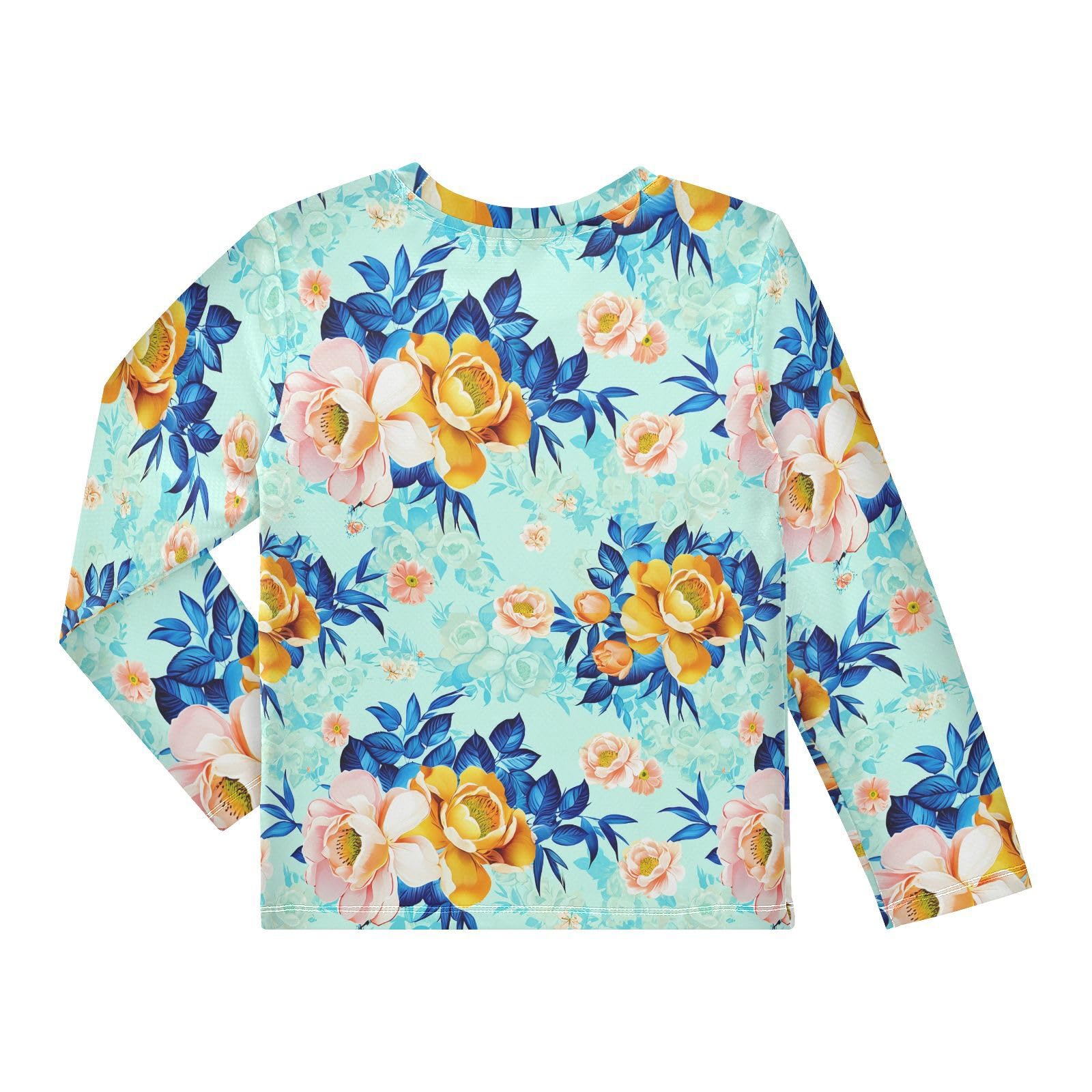 DOMIKING Floral Peony Leaves Teal Boys Long Sleeve Rashguard Shirt Kids Quick Dry Swim Shirt for Kids Toddler 9-10T