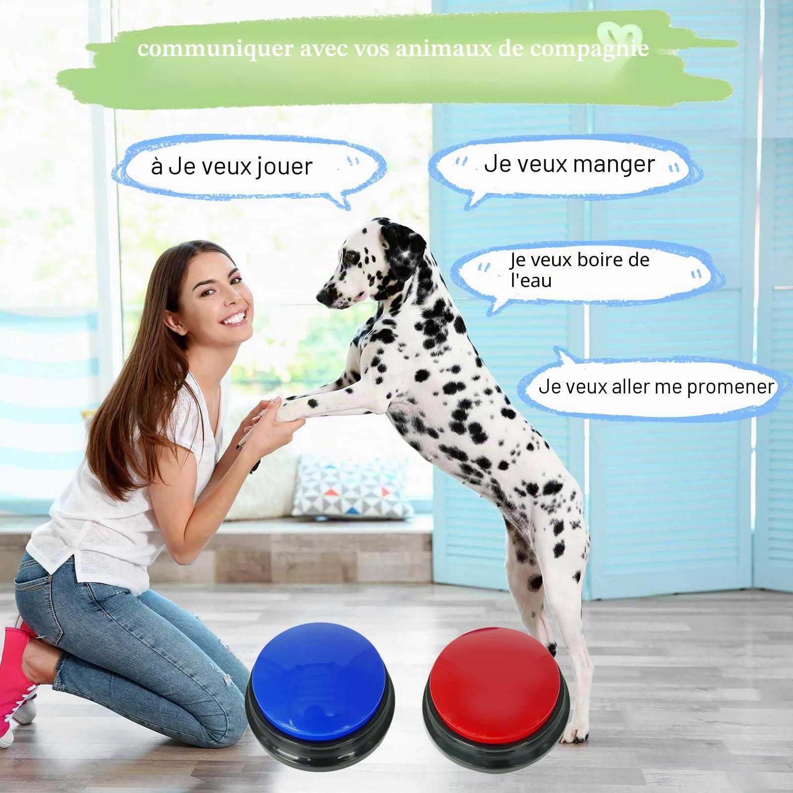 Gelabur 2 pièces Buzzer enregistrable, Buzzer Chien Communication Bouton 30 Secondes d'enregistrement, pour la Formation et Les Jeux pour Animaux de Compagnie