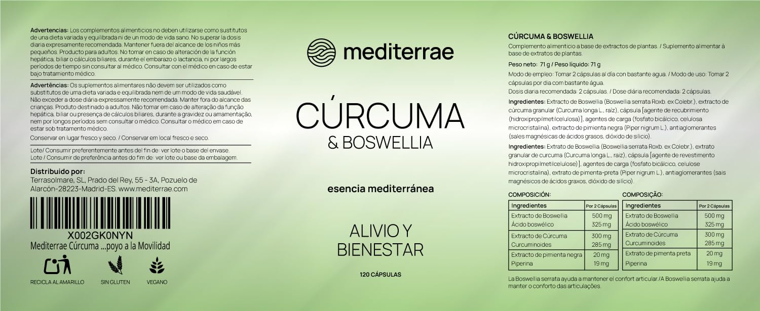 Cúrcuma y Boswellia Cápsulas | Alivio Articular y Antiinflamatorio Natural | Cúrcuma, Boswellia y Piperina | Apoyo a la Movilidad Diaria | 120 Cápsulas Veganas