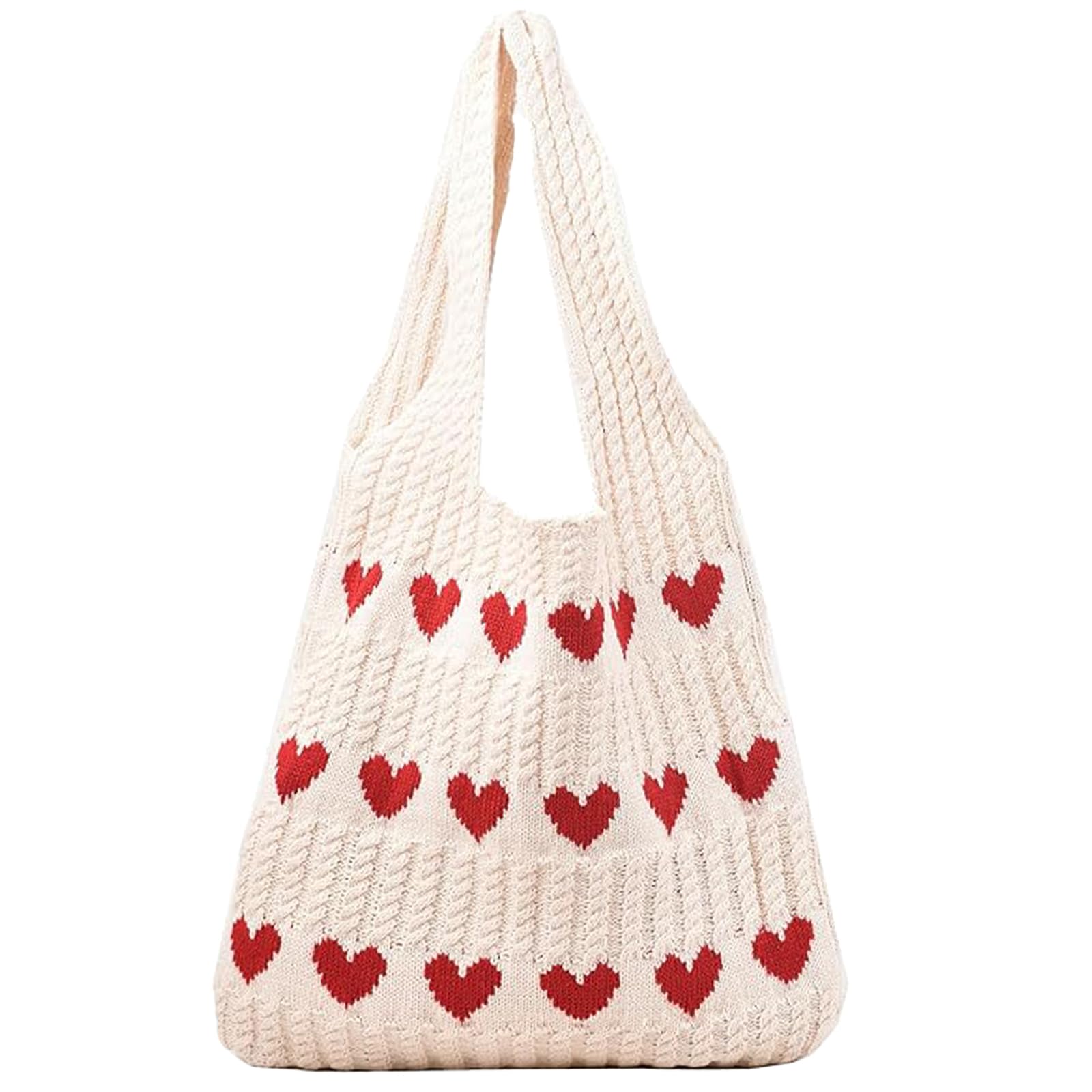 Strandtasche, Damen Häkeltasche Damen-Strick-Love-Häkeltasche Umhängetasche Handtasche Shopper Tasche Tote Bag Schultertasche für Reise Einkaufen und Alltag