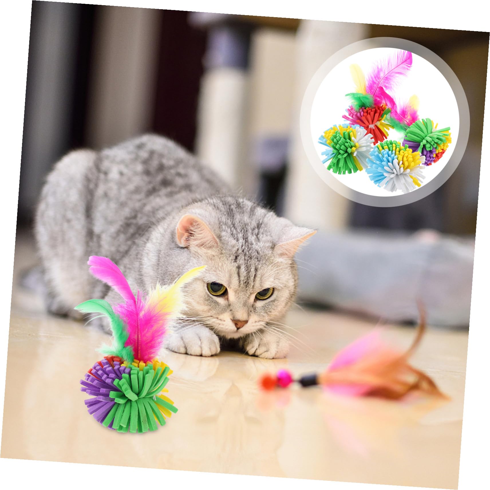 BESTonZON Balles à Griffer pour Chats Interactives en Eva Plumage, 4 Pièces | Jouet Compact pour Chatons, Activité de Chasse ’exercice, Couleurs Variées, Usage Intérieur, Lot de Quatre