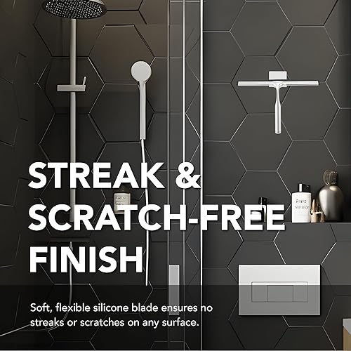 Miniatura 17 de Limpiador de vidrios de ducha, ventana y autos, incluye 2 repuestos de silicona, mango de espuma, Negro Negro,Gris,Blanco,Plata