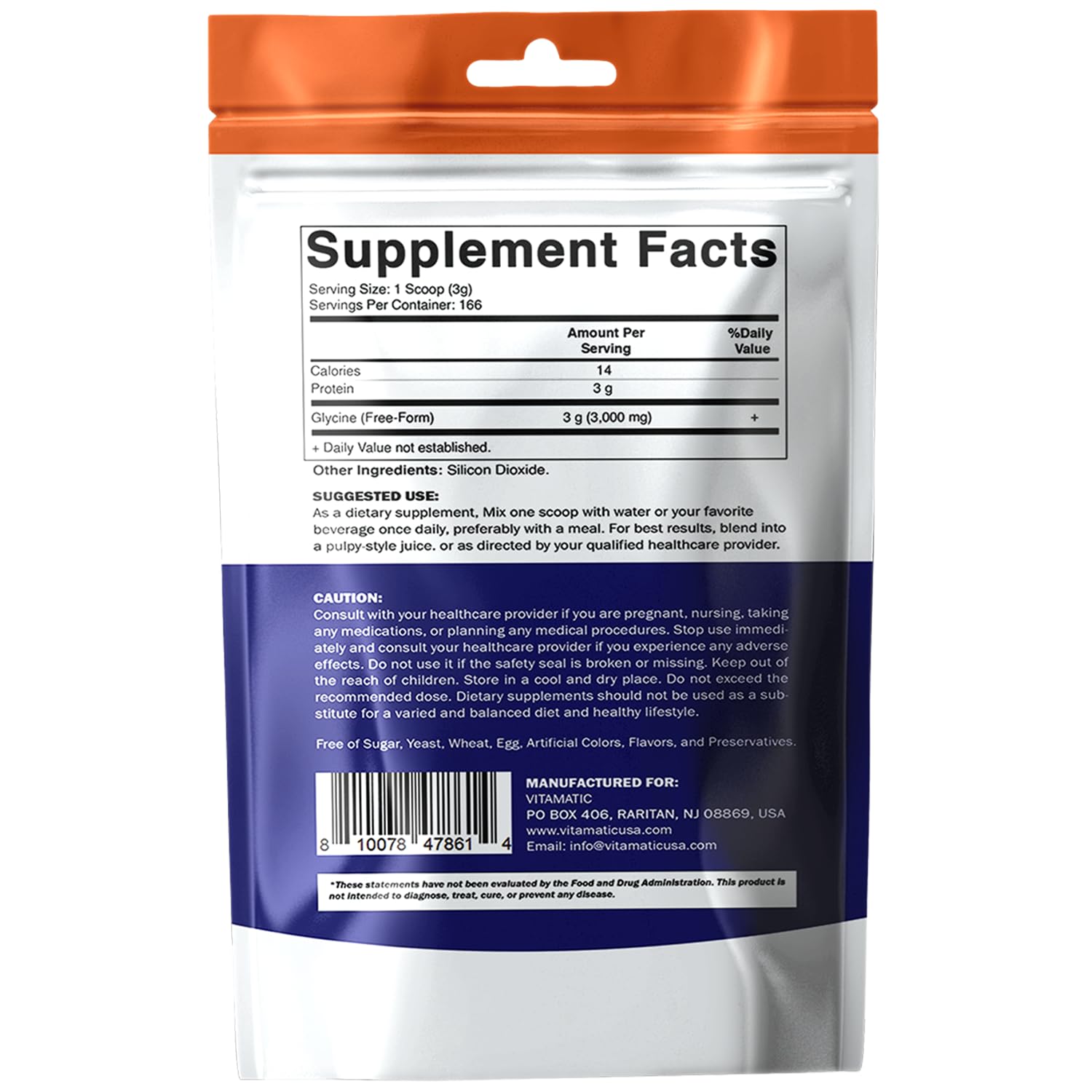 Vitamatic Glycine Powder – 3,000 mg Per Serving, Free-Form Amino Acid Supplement, Unflavored, 17.6 oz (500 g), Non-GMO, Gluten Free. — Amazon image 8