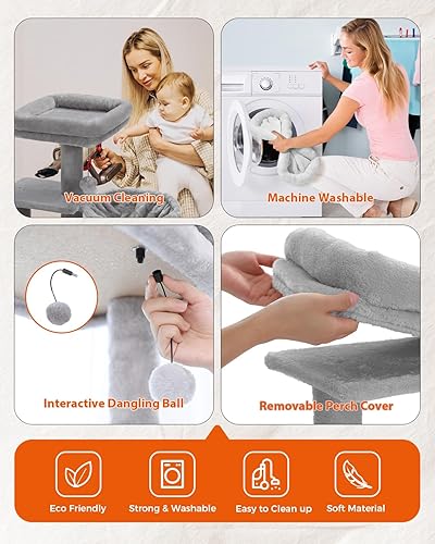 Miniatura 6 de PETEPELA Árbol de cactus para gatos de interior, 31.5 pulgadas, lindo condominio para gatos con rampa rascador de sisal, hamaca acogedora y percha