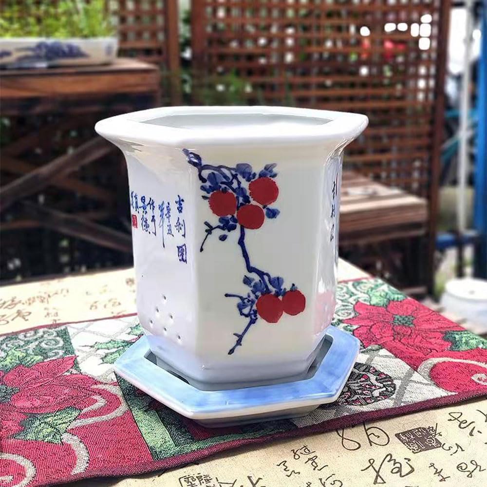 DFGHNBVC Blue And White Porcelain Flowerpot Decorative Flower Pot Succulent Gardening Pot Ceramic Planter Small Plant Garden Flowerpots Office Ceramics China Vintage,Red