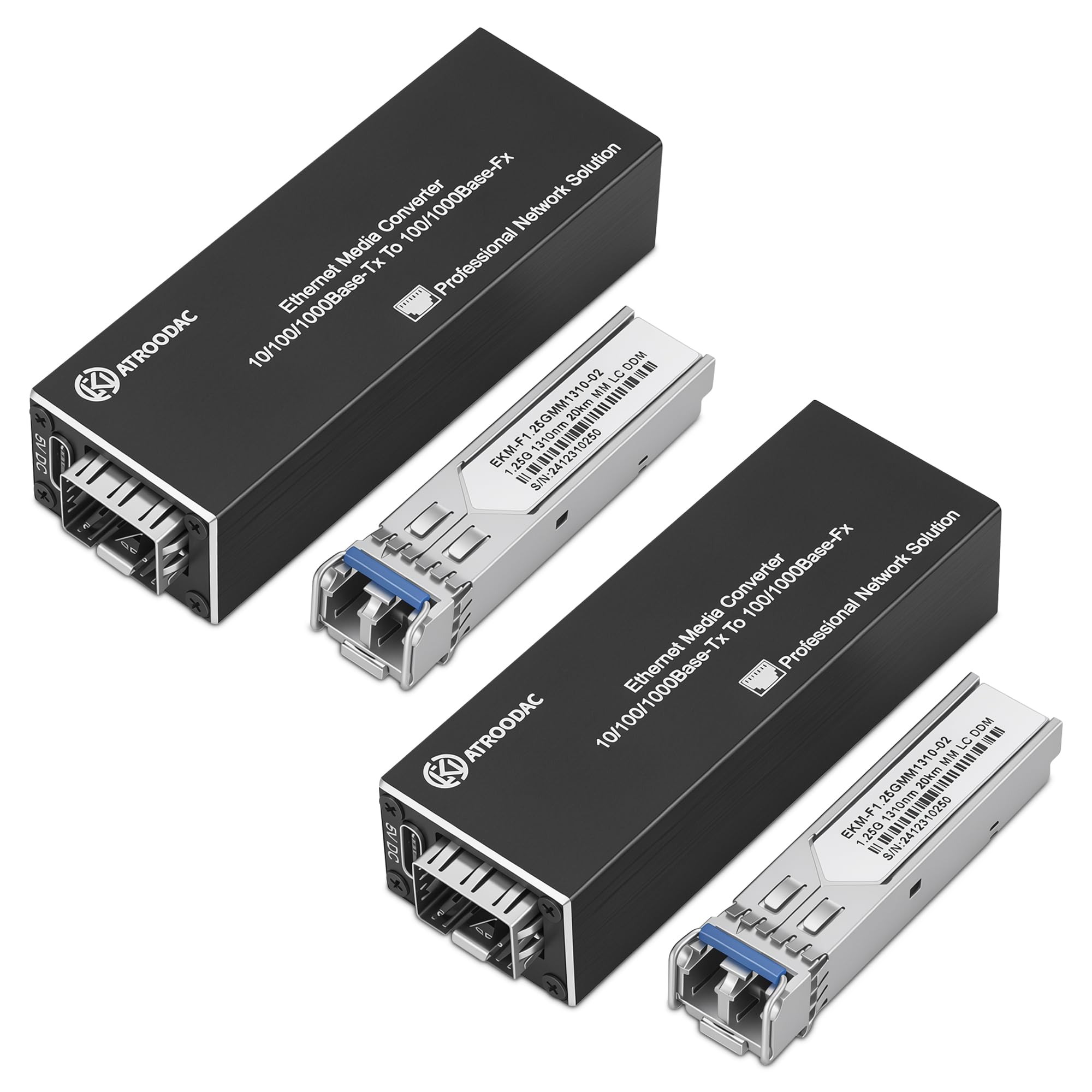 1 paio di convertitori multimediali Gigabit Ethernet in fibra ottica singola, modulo doppio ricetrasmettitore, 1310 nm, 20 km, 1.25G SFP Slot a RJ45, compatibile con 100/1000BASE-SX