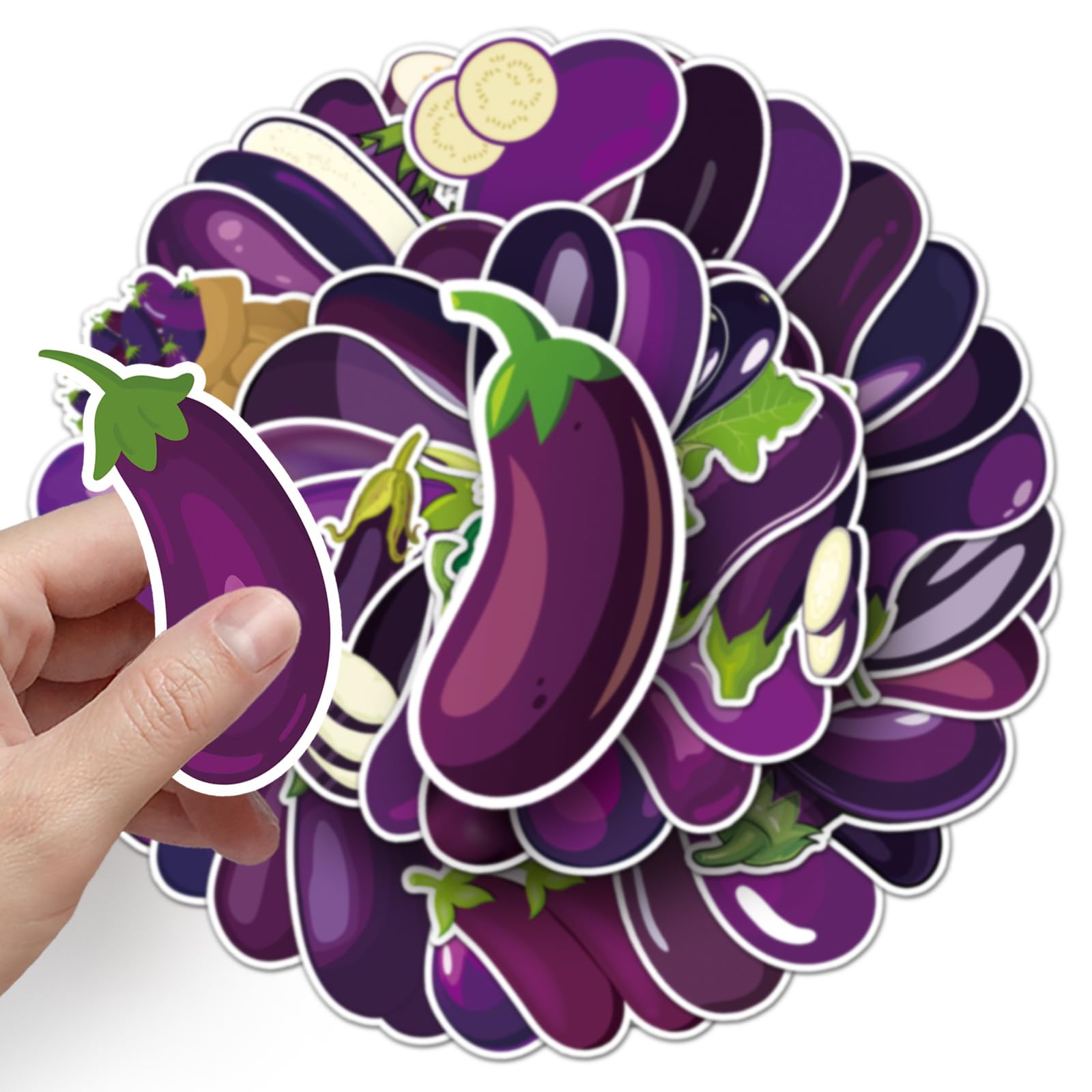 50Pcs Aubergine Stickers for Helmet,Water Bottle,Car,Laptop,Scrapbook,Skateboard,Phone,Luggage,Cute Purple Eggplant Vinyl Sticker,Adults Children Gift,Cartoon Vegetables Waterproof Graffiti Decal - Image 3
