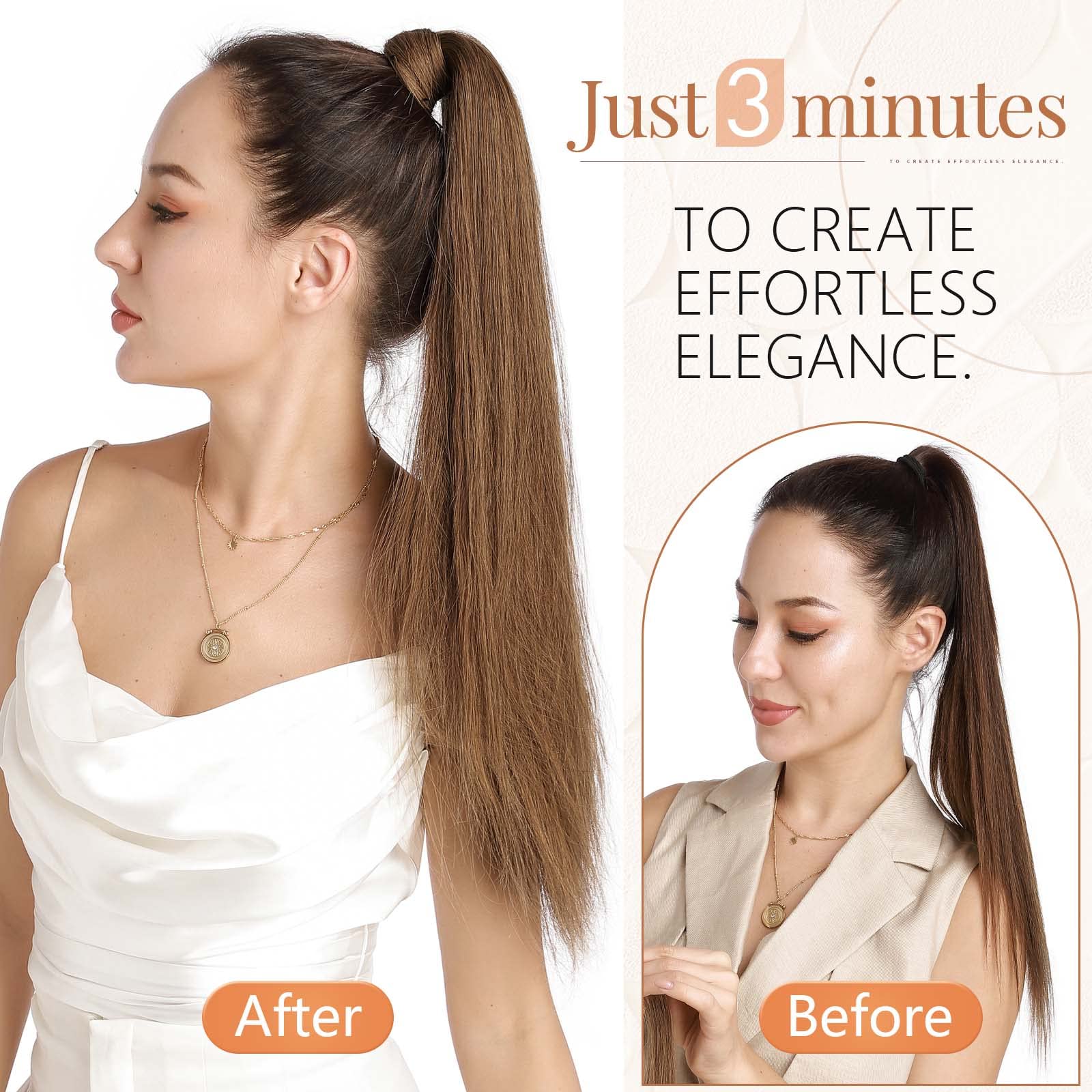 TESS Ponytail Extension Echthaar 50 cm Lang 95g Glatt Gewickelt Pferdeschwanz Haarteil Echthaar Wrap around für Frauen (50 cm-#6 hellbraun)