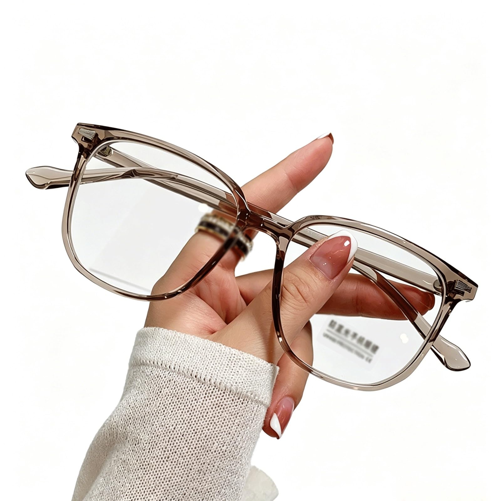 KLJUddGY Square TR Eyewear Frames Full Rim Spectacles for Computer High-Definition Lenses Non Prescription Eyeglasses for Men and Women(Light Tea)