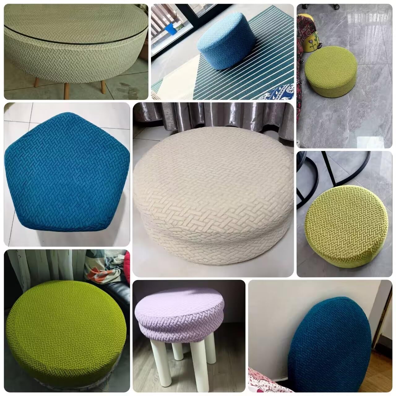 MCOSU Round Ottoman Slipcover Cover, Indoor Outdoor Small/Large Footstool Protector Covers Stool Ottoman Covers Stretch with Elastic Bottom Washable(V5,1PC_Small)
