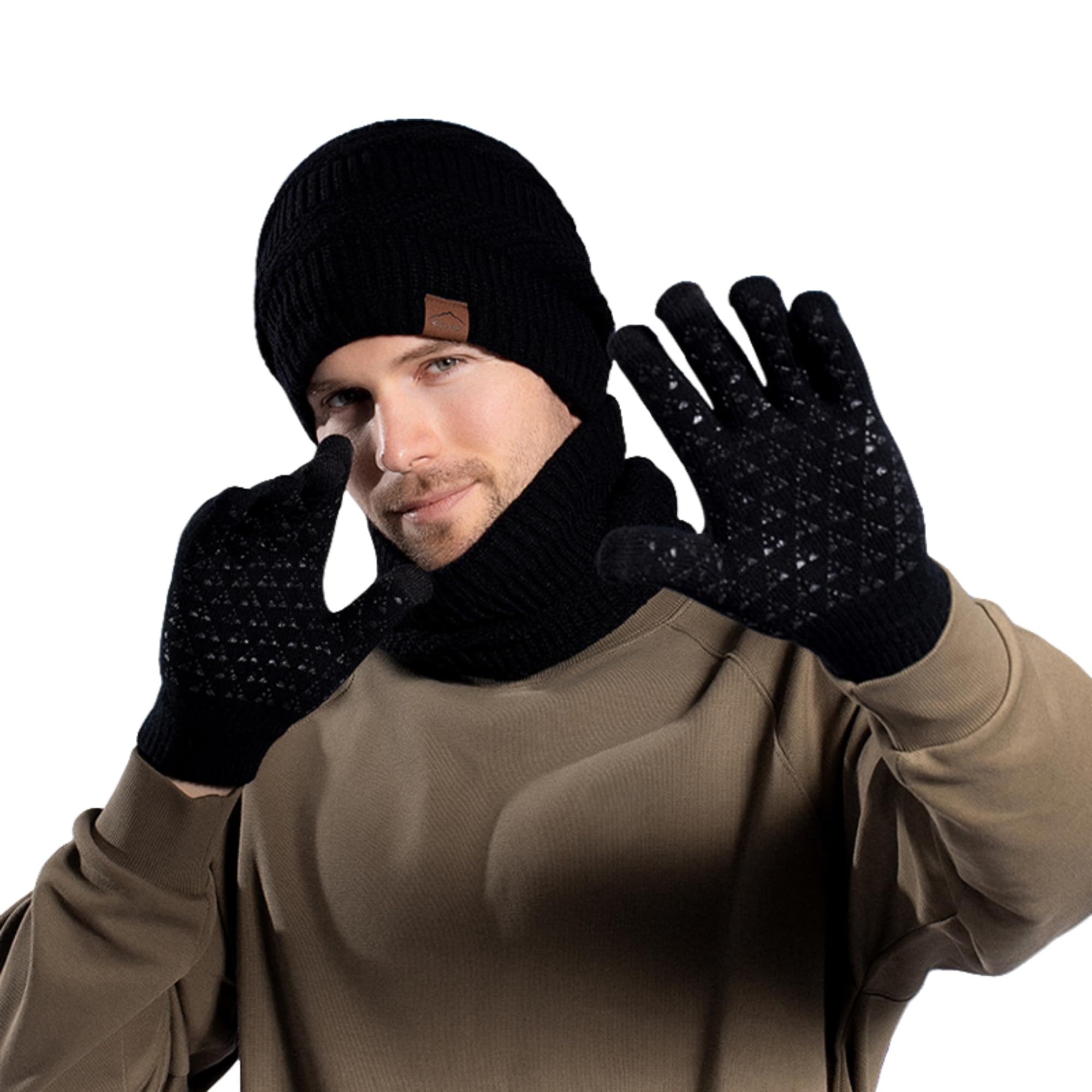 Men's Winter 3-Piece Set - Beanie Hat, Scarf & Touchscreen Gloves - Warm, Soft & Stylish Knit Winter Accessories-image-27