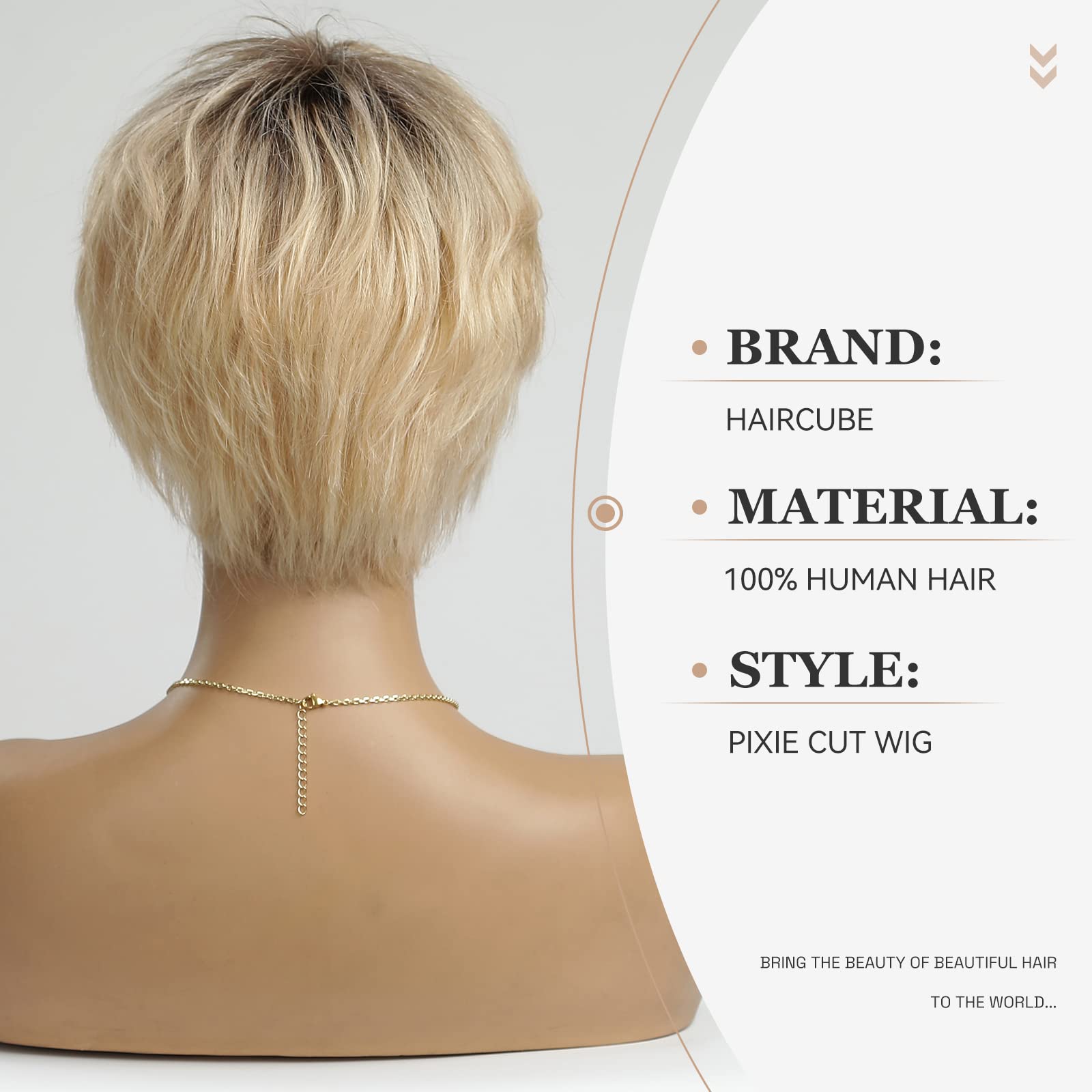 Short Pixie Wig 100% Human Hair Glueless Easy Wear Straight Natural Blonde Ombre Amazon.com : HAIRCUBE Short Ombre Blonde 100% Human Hair  main image 4