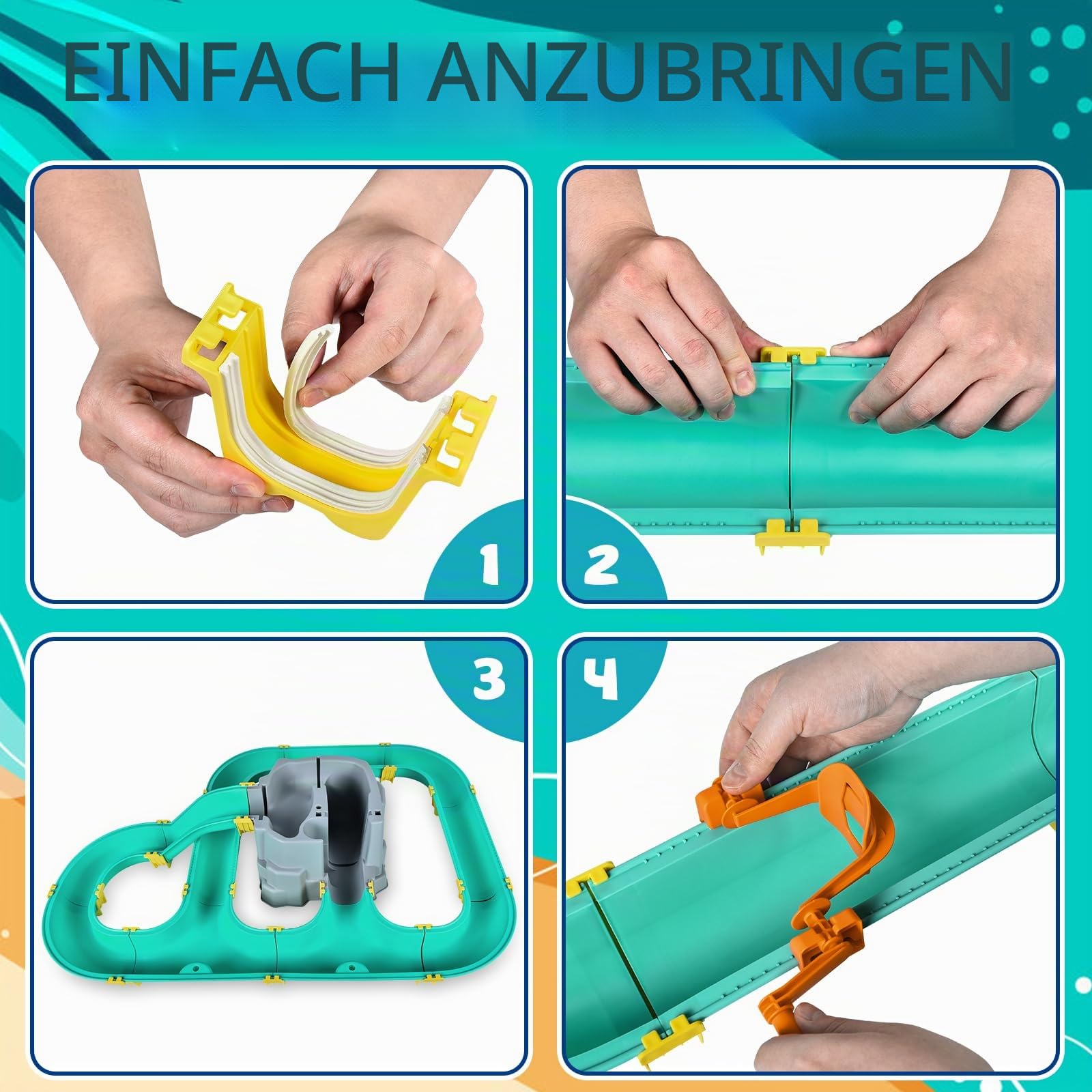 JONRRYIN Wassertisch Spielzeug, Wassertisch Kinder Draußen Spielzeug, Strandspielzeug Wasserbahn Set Wasserpark Spielset mit 2 Booten und Angelfunktion, Sommer Wasserspielzeug für Kinder 3+ Jahr
