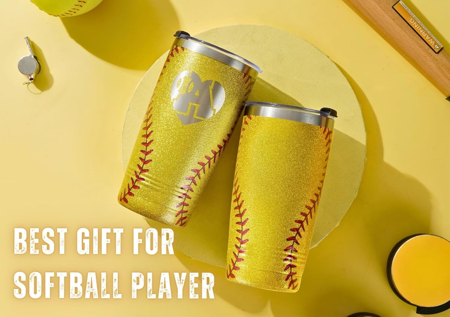 Onebttl Softball Accessories for Girls, Initial Softball Gifts for Girls Teenager Women, 20oz Stainless Steel Tumbler, Gifts for Team Senior Night Birthday Graduation Christmas- A - Image 2