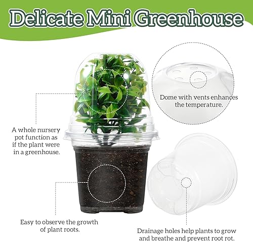 Miniatura 3 de Vesici 48 juegos de macetas transparentes para vivero con cúpulas de humedad, macetas de inicio de semillas con agujeros de drenaje y etiquetas de