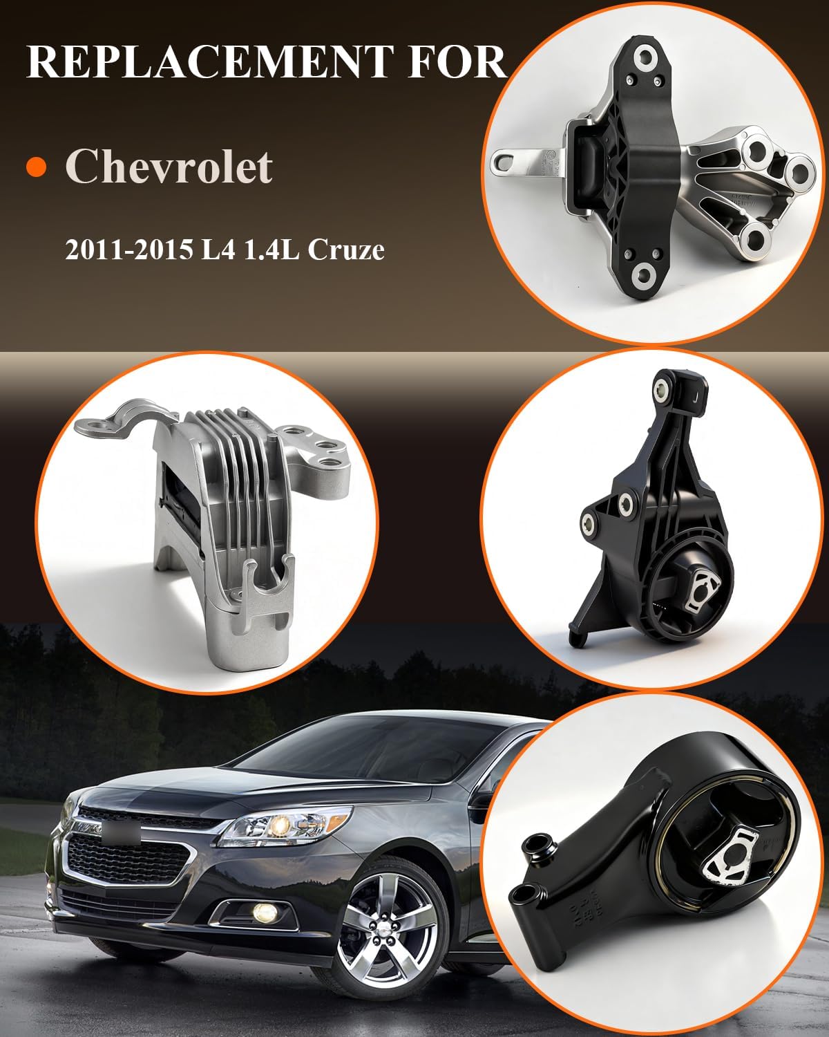 Engine Motor Mount & Trans Mount Replacement for Chevrolet Cruze 2011-2015 L4 1.4L Automatic Transmission, Engine Mount Set of 4 Replaces OE# A5430 A5510 A5563 A5579