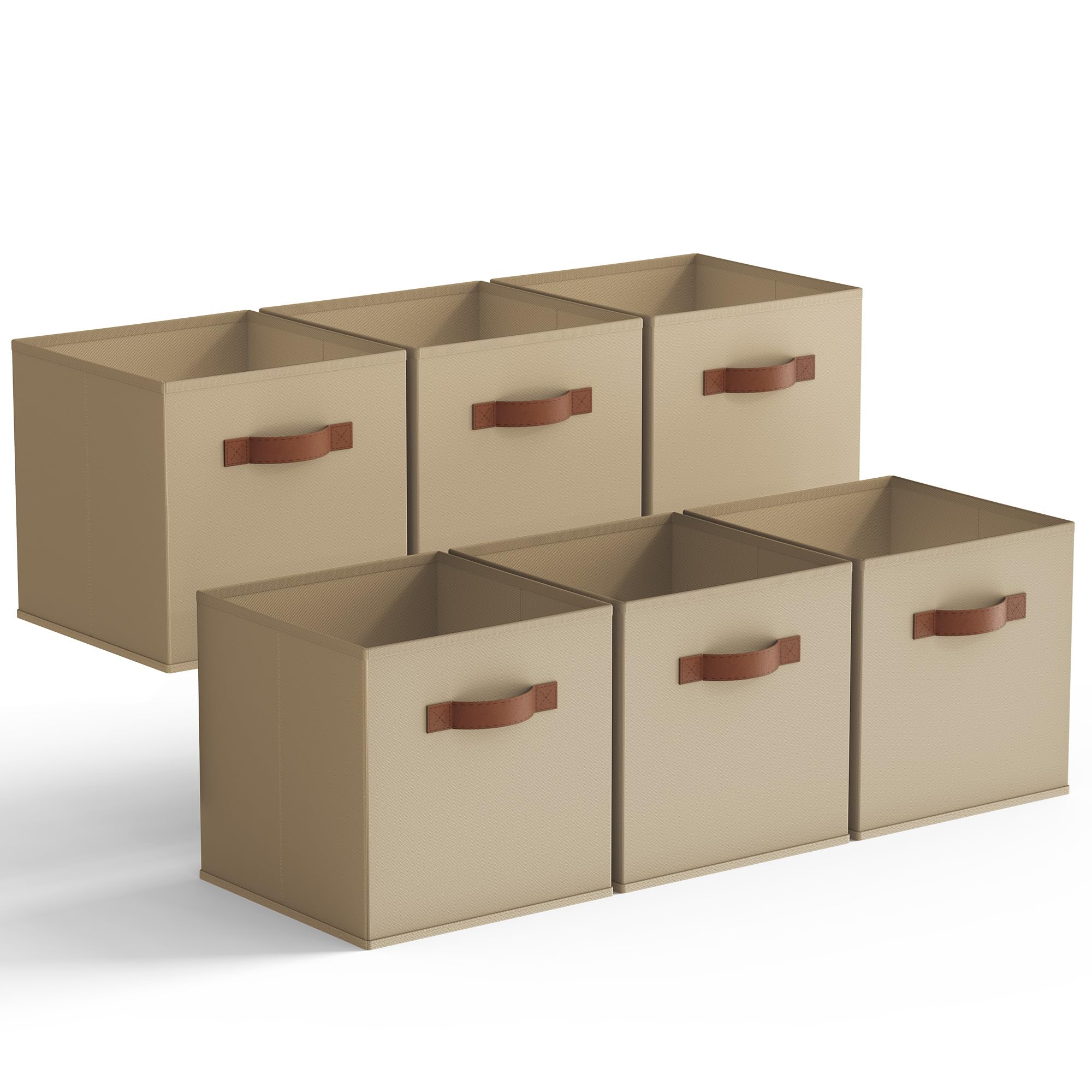 GRANNY SAYS Cube Storage Boxes 27x27 cm, Pack of 6 Fabric Storage Cubes, Cloth Square Baskets for Shelves, Foldable Cube Boxes, Cubby Unit Bins for Organising Accessories, Khaki — image 1