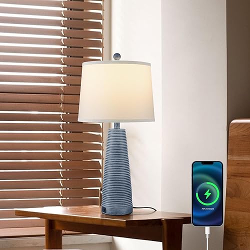 Miniatura 3 de Terpsichore Juego de 2 lámparas de mesita de noche, estilo vintage, rústica, de granja, de 3 vías, luz de rayas horizontales, regulable, adecuada