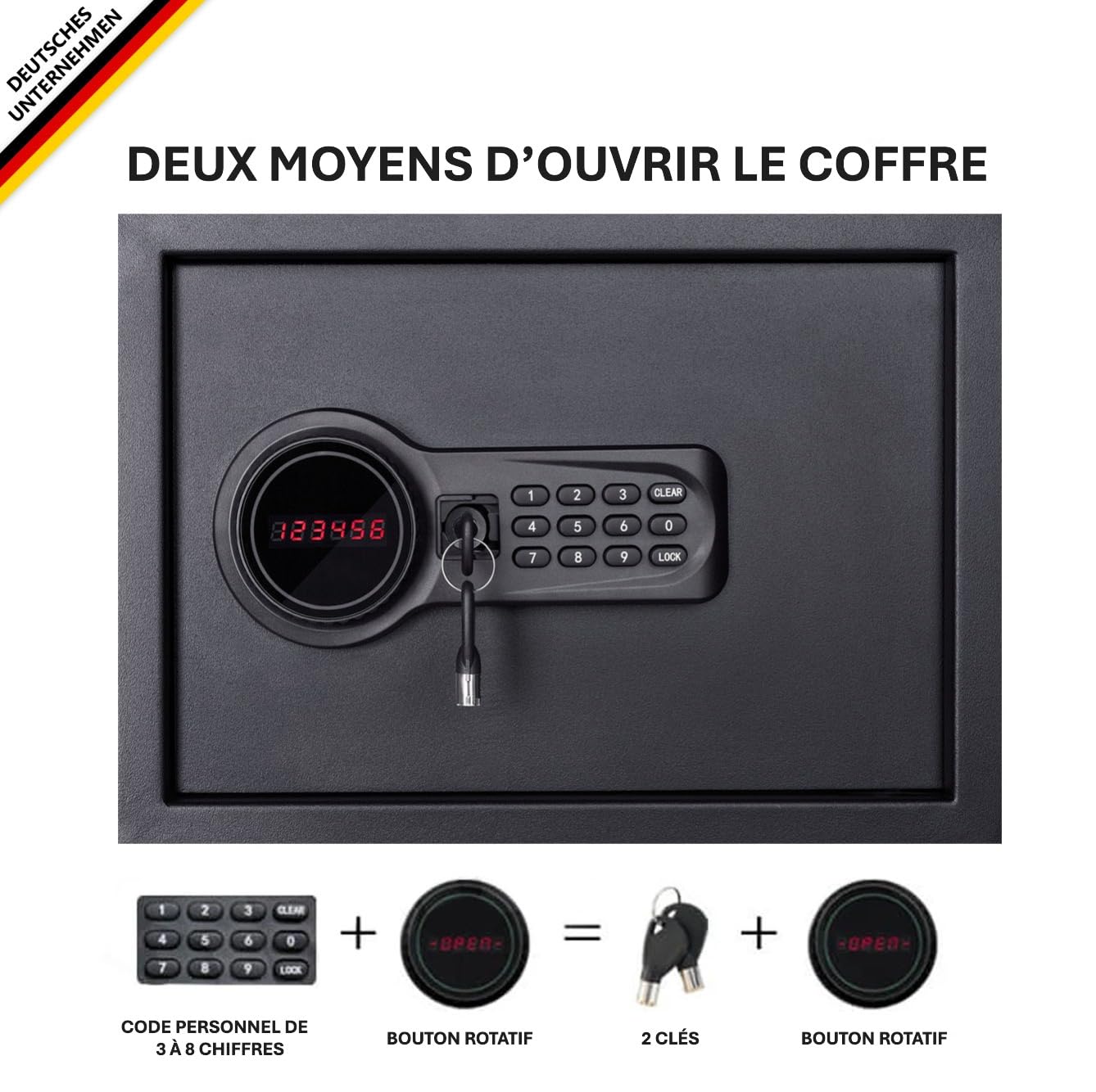KARAT Cassaforte in acciaio legato da parete o da terra - Serratura a combinazione elettronica - con chiavistelli di bloccaggio, 2 chiavi di emergenza, display LED (Ekati 30 x 38 x 30 cm, antracite