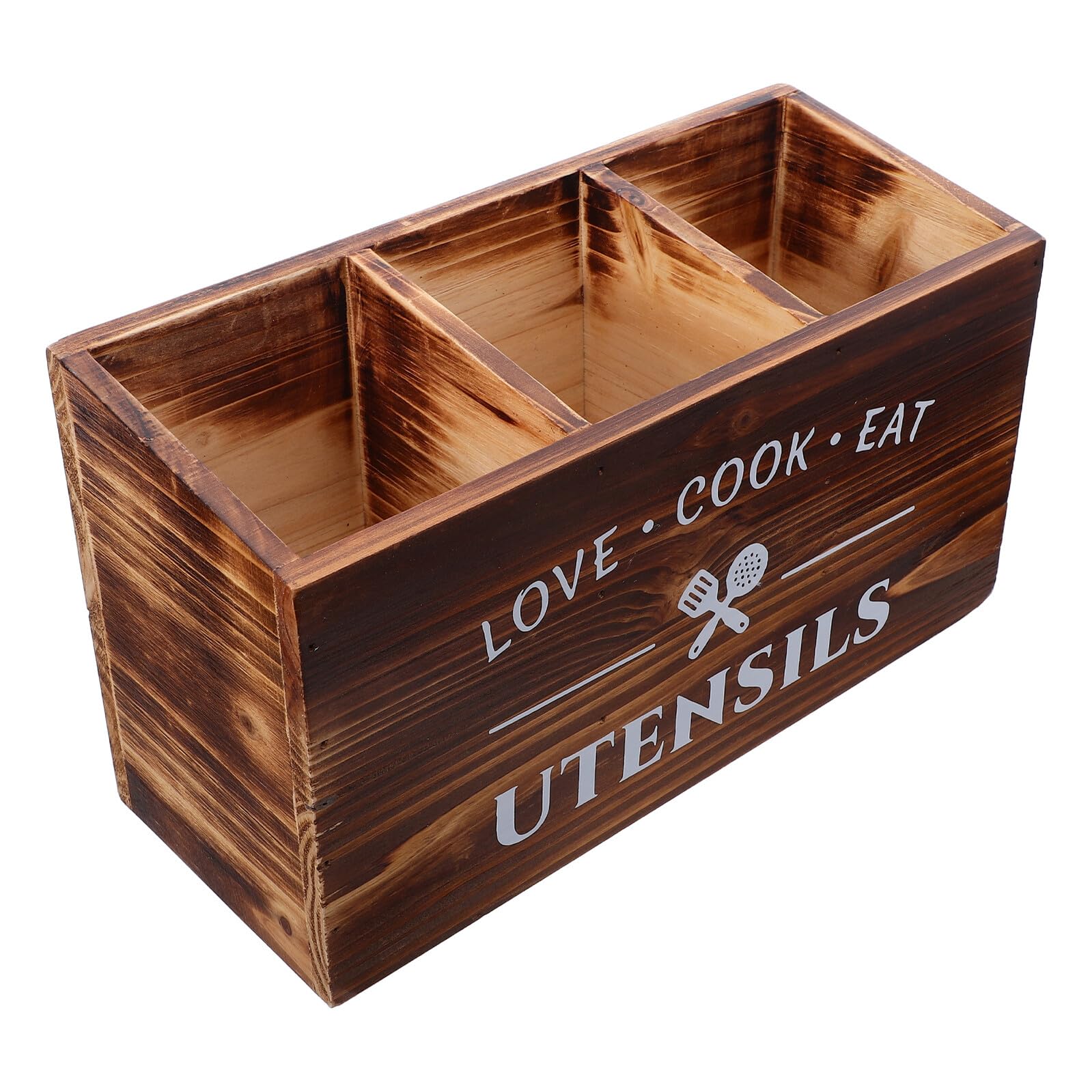 Gatuida Organizador de Utensilios de Madera para Encimera Caja de Almacenamiento Compartimentos Múltiples Soporte para Cubiertos de Cocina Color Fuego Adecuado para Uso Diario y