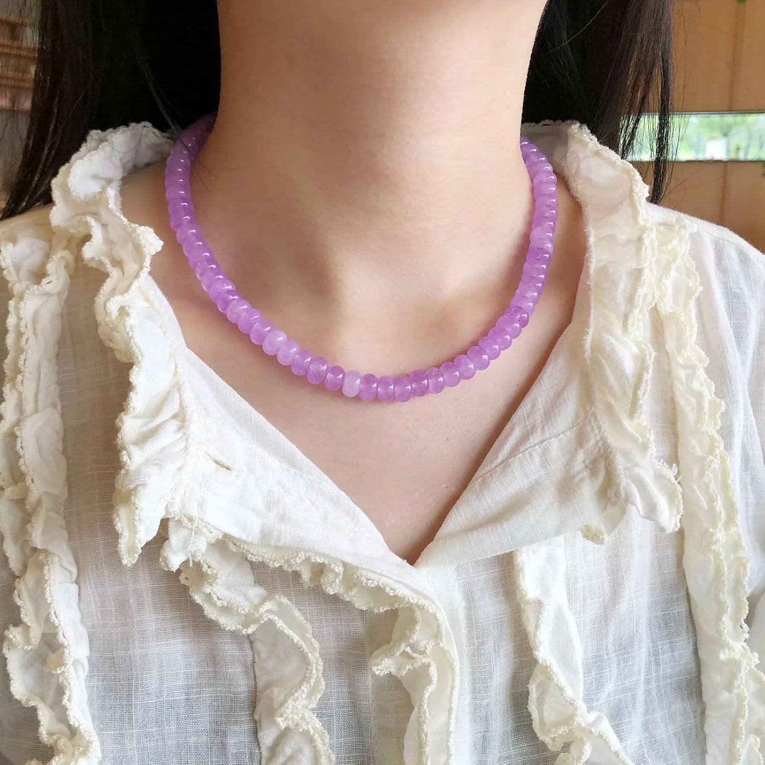 Beaded Gemstone Necklace for Women, Pure Color Boho Bead Choker Natural Stone Surfer Beach Rainbow Beads 18K Gold Plated DIY Handmade Jewelry Charm Trendy Birthday Gifts - Image 3