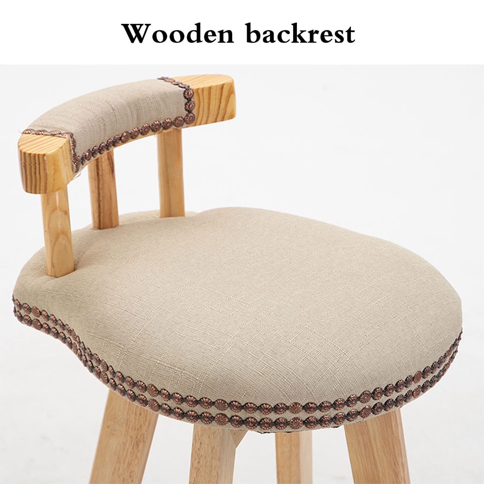 Tabouret de bar à la maison Chaises de salle à manger Tabourets hauts rotatifs Siège en coton et lin avec rivets métalliques Garniture et corde de chanvre Repose-pieds Tabourets de bar, 2 pièces